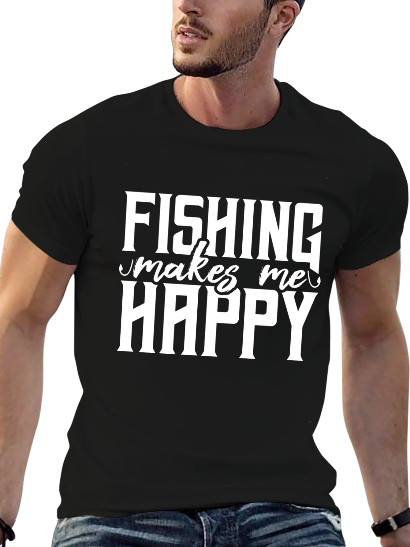 Black Fishing Makes Me Happy T-Shirt view 6