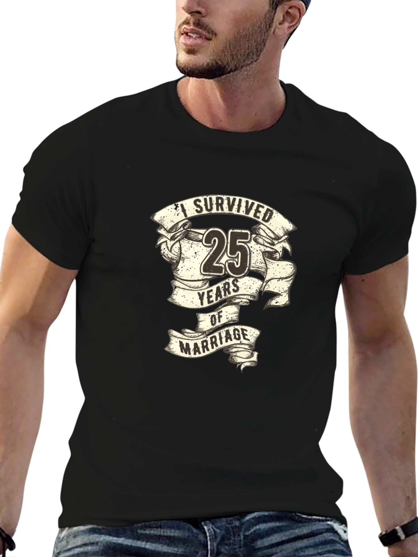 Black 25 Years of Marriage Survivor T-Shirt view 6