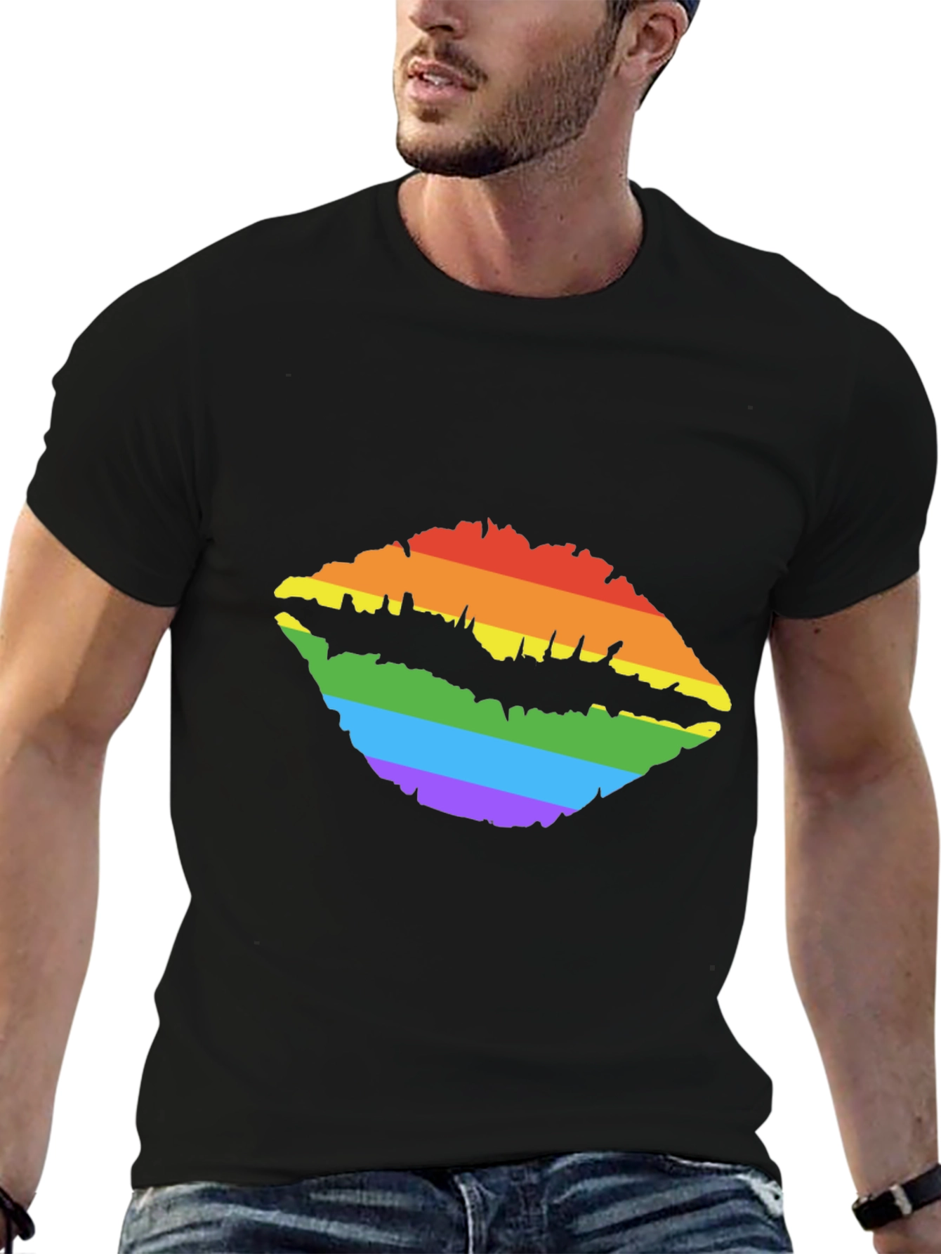 Black Rainbow Lips Print Tee - Stylish LGBTQ+ Pride T-Shirt view 6