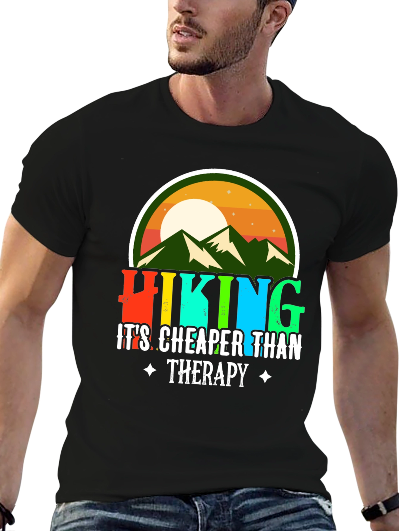 Black Hiking Cheaper Than Therapy Graphic Tee view 6
