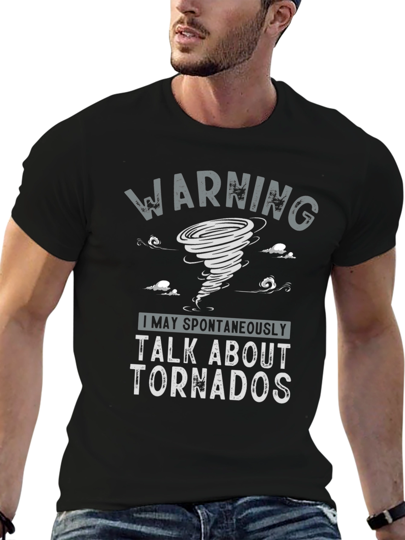 Black Warning Talk About Tornadoes Graphic T-Shirt view 6