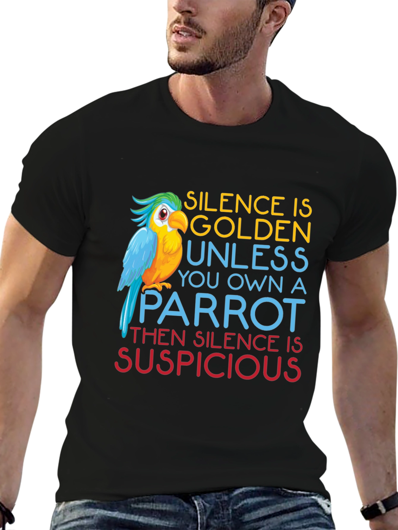 Black Parrot Owner T-Shirt - Silence is Suspicious Tee view 6