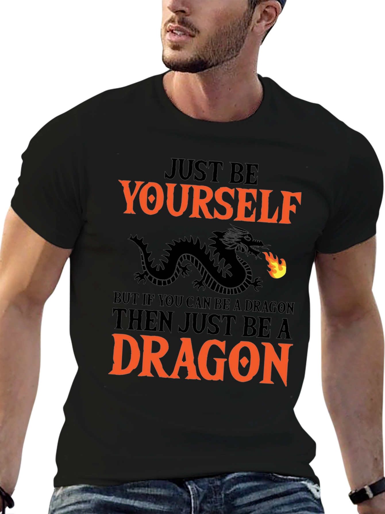 Black Just Be Yourself Dragon Graphic Tee view 6