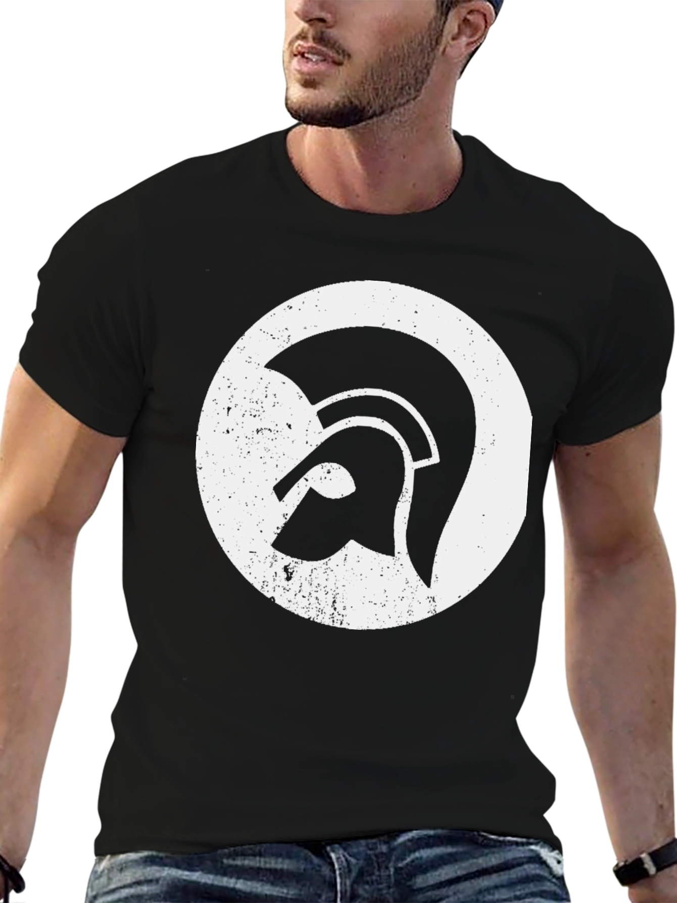 Black Spartan Helmet Graphic Tee - Black Cotton Blend view 6