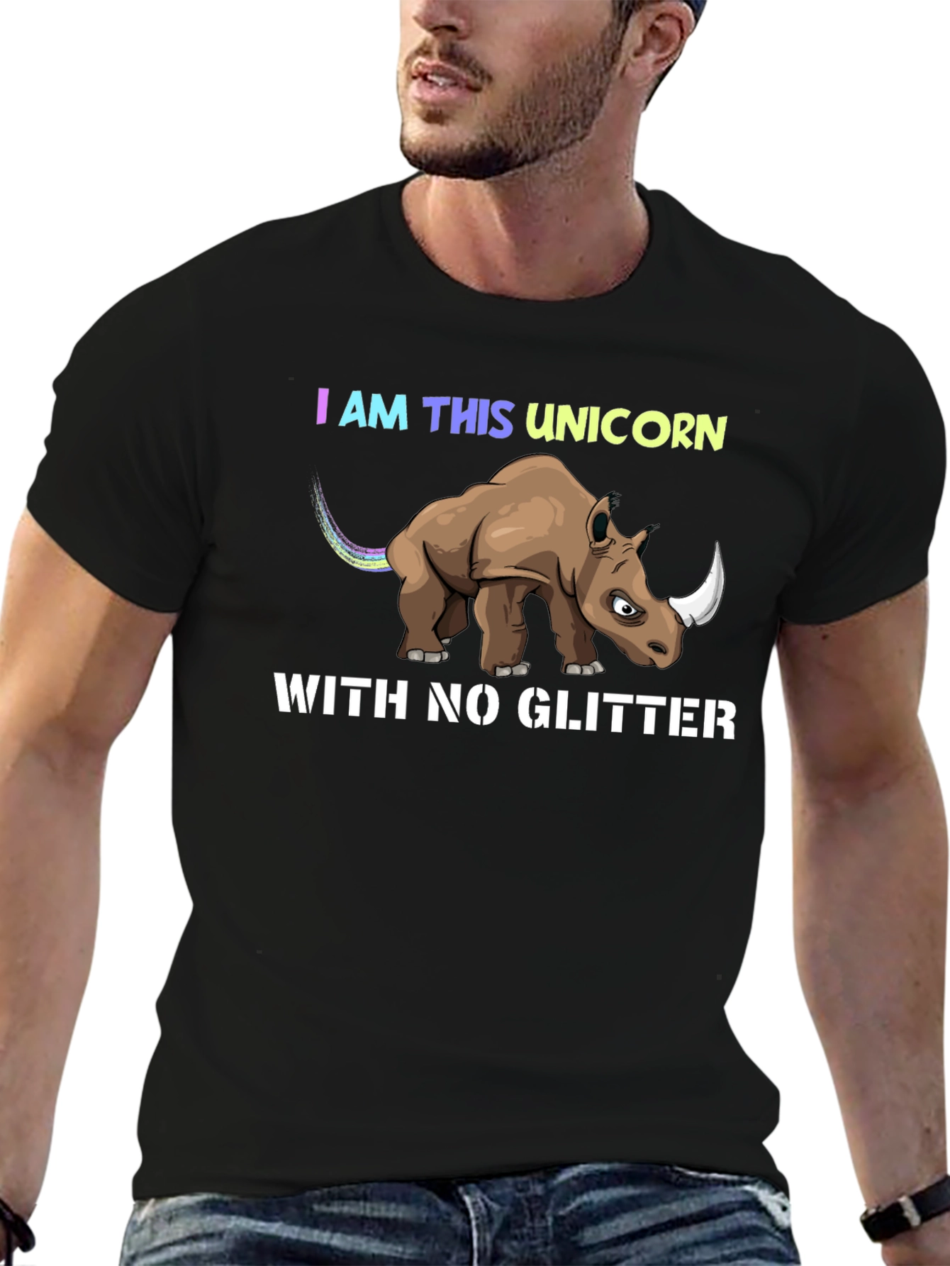 Black I Am This Unicorn T-Shirt Funny Rhino Tee view 6