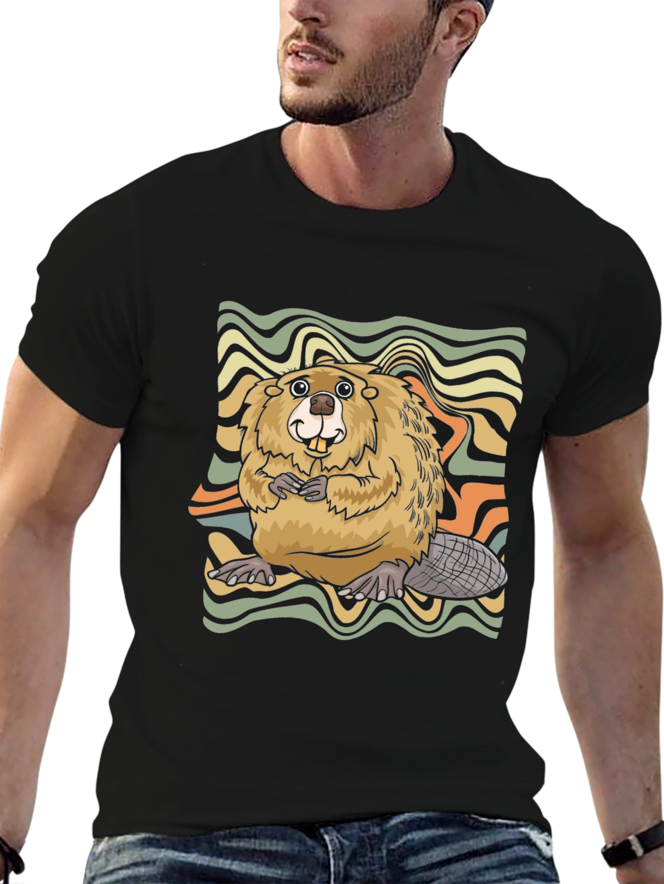 Black Retro Beaver Graphic T-Shirt view 6