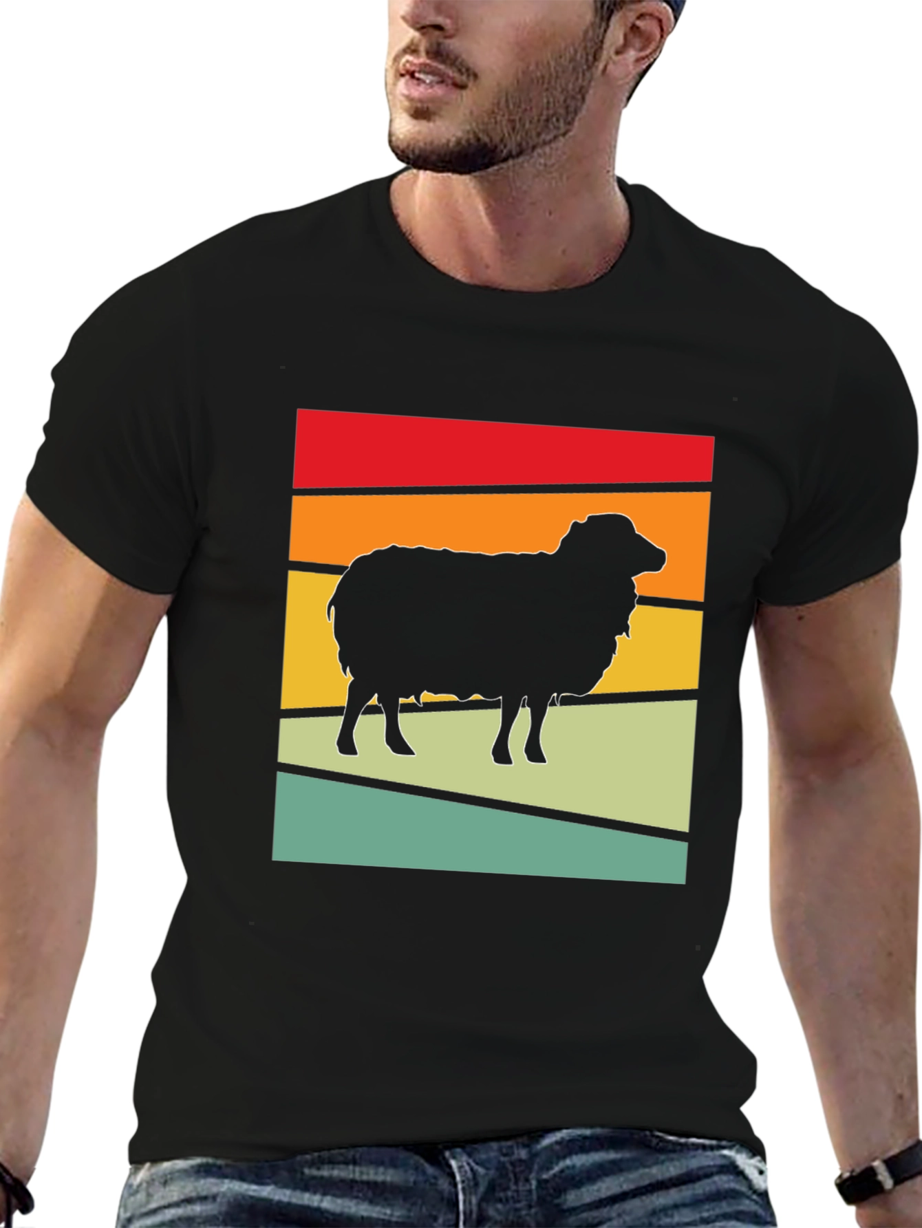 Black Retro Sheep Graphic T-Shirt - Vintage Style Black Tee view 6