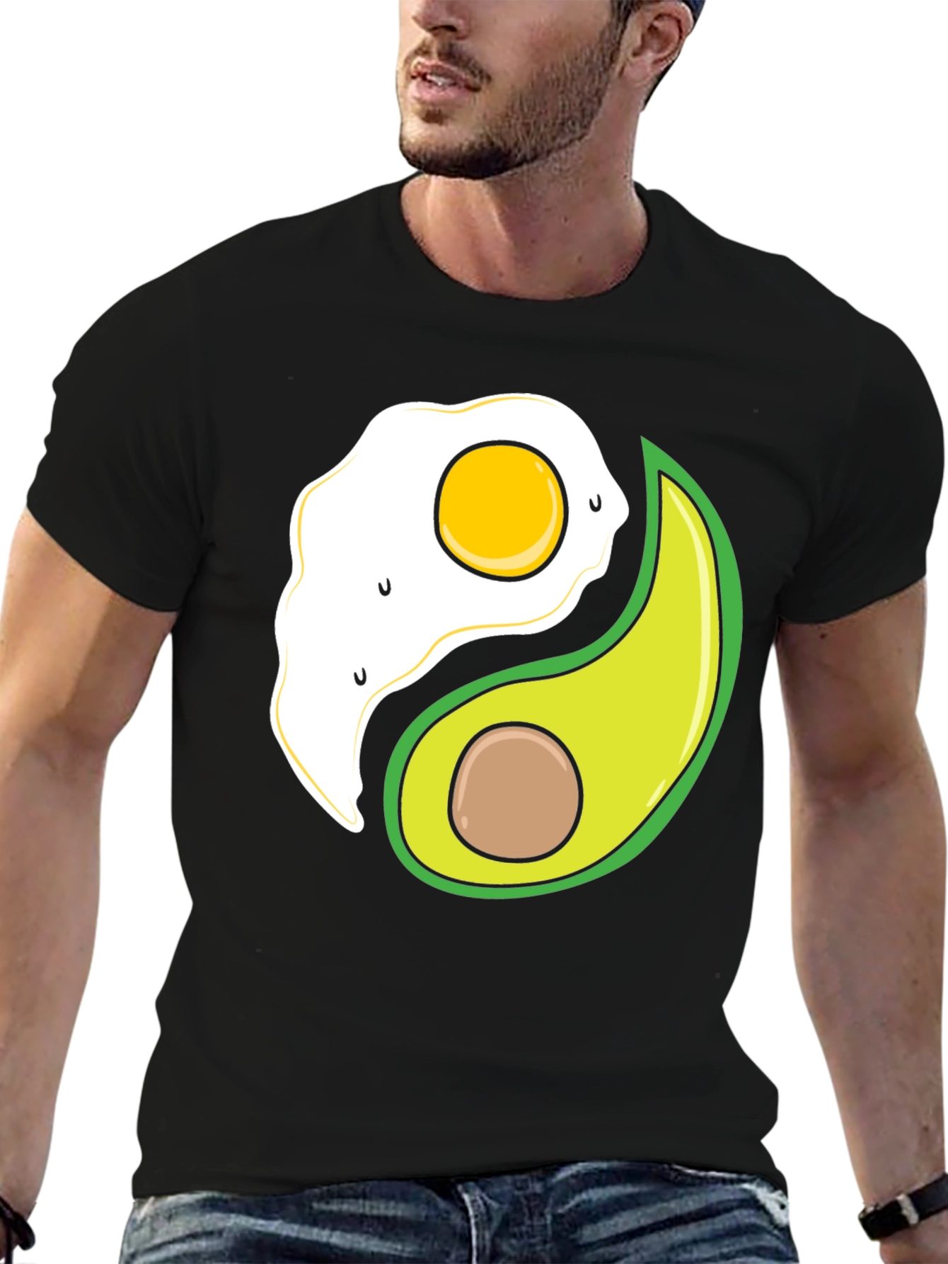 Black Egg & Avocado Yin Yang Black Graphic Tee view 6