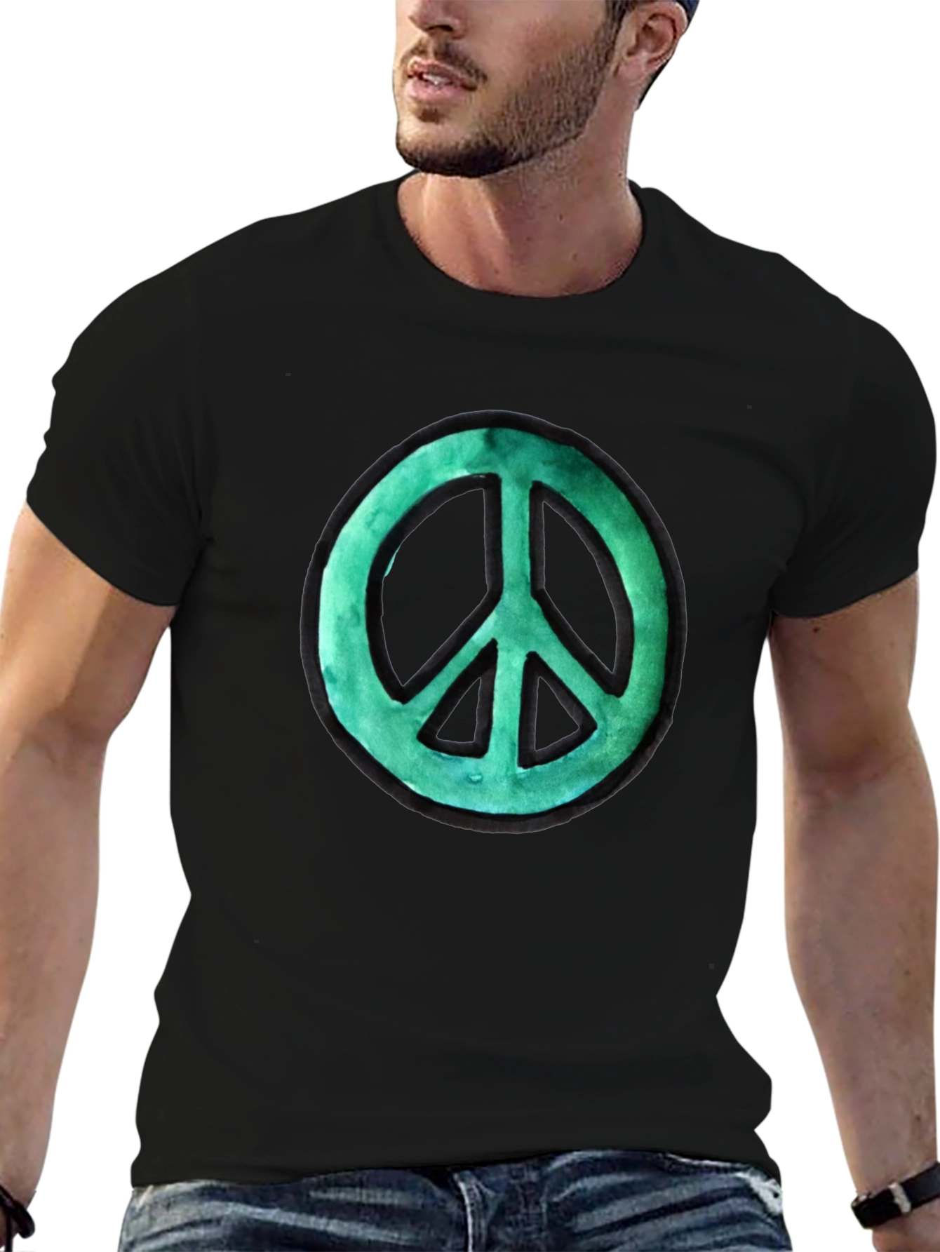 Black Peace Sign Graphic Tee - Black Cotton view 6