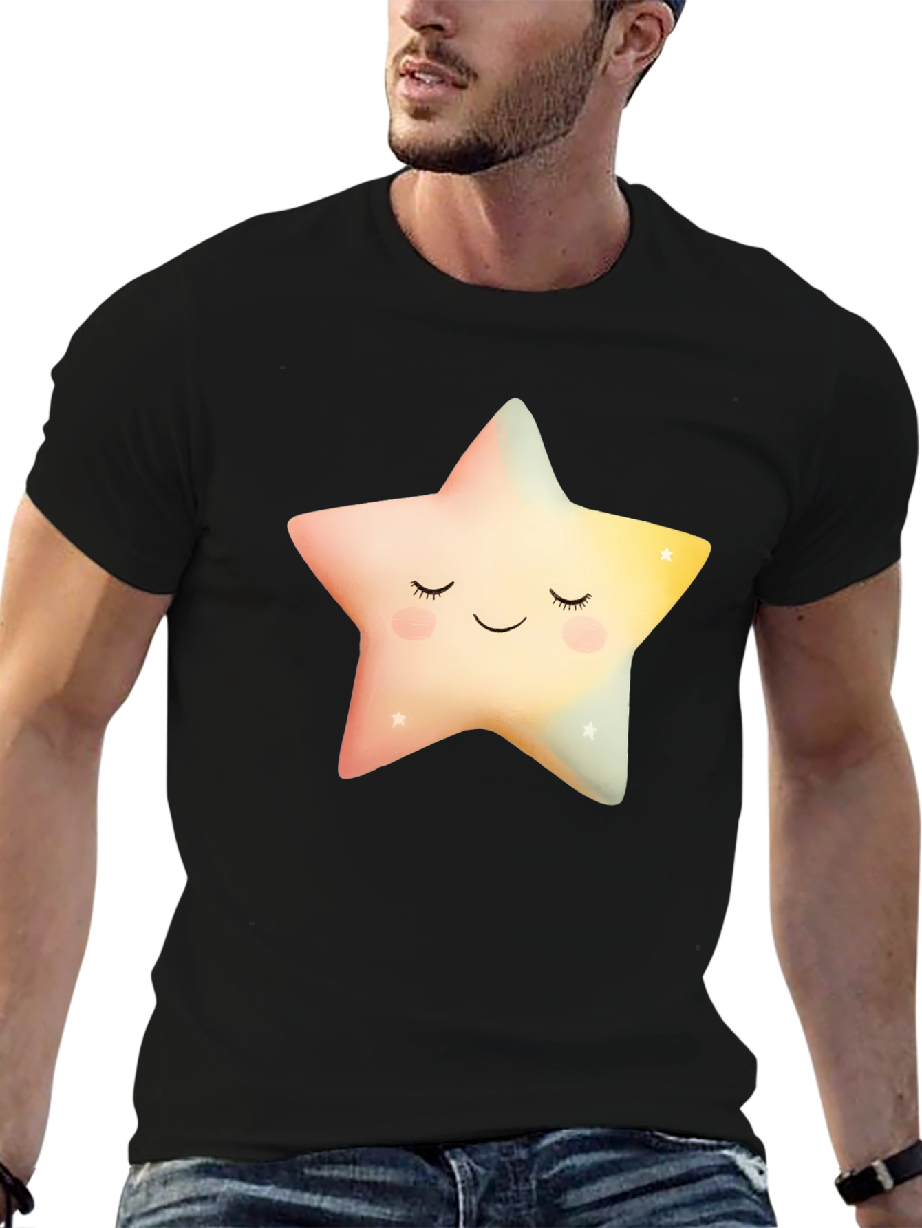 Black Sleepy Star Graphic T-Shirt - Black Cotton Blend view 6