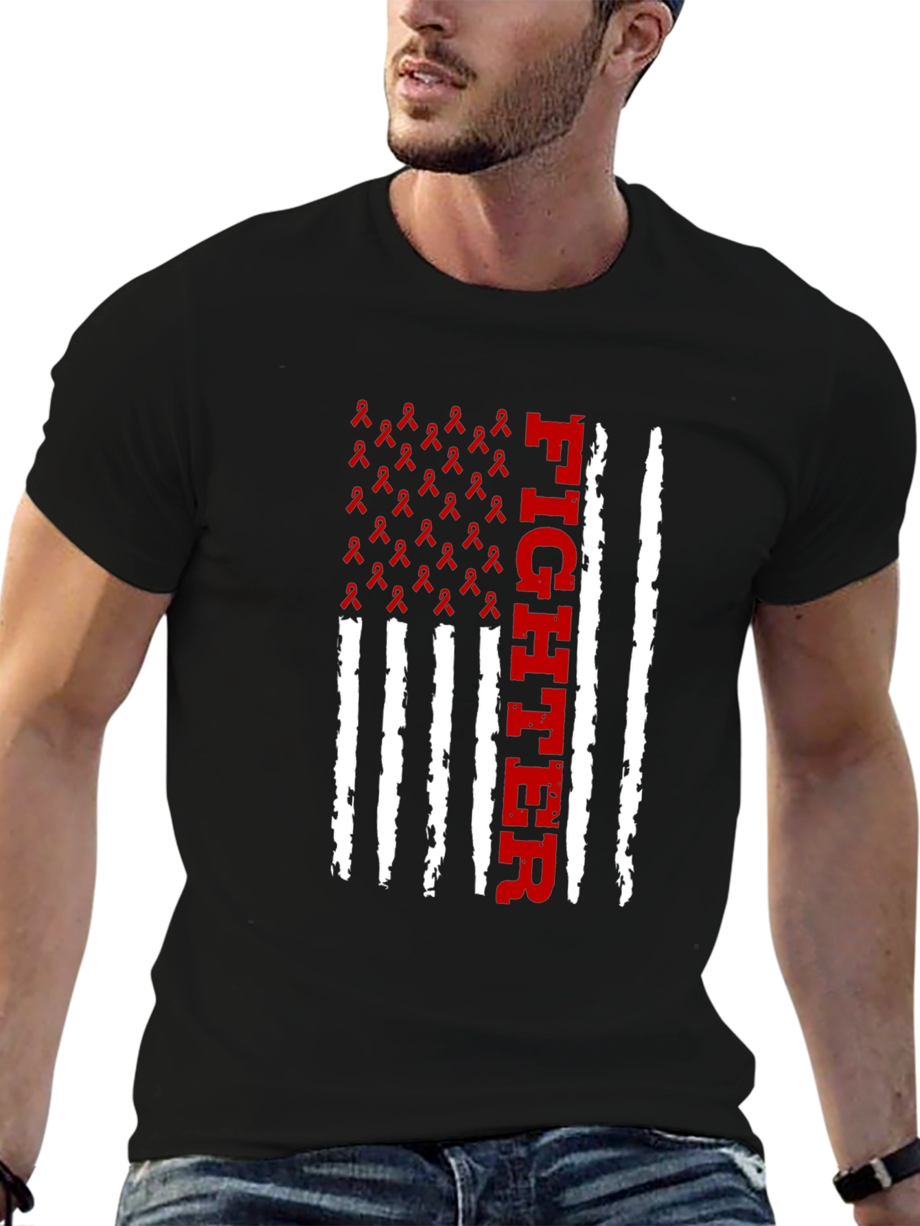 Black Fighter Ribbon Flag T-Shirt view 6