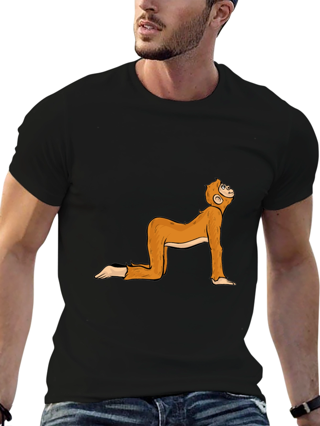 Black Funny Monkey Yoga Pose Black T-Shirt view 6