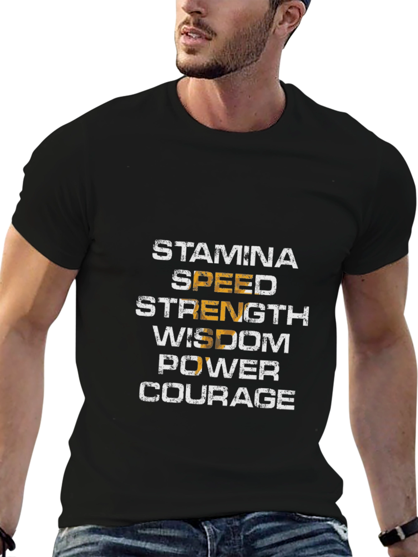 Black Motivational Stamina, Speed, Strength, Wisdom T-Shirt view 6