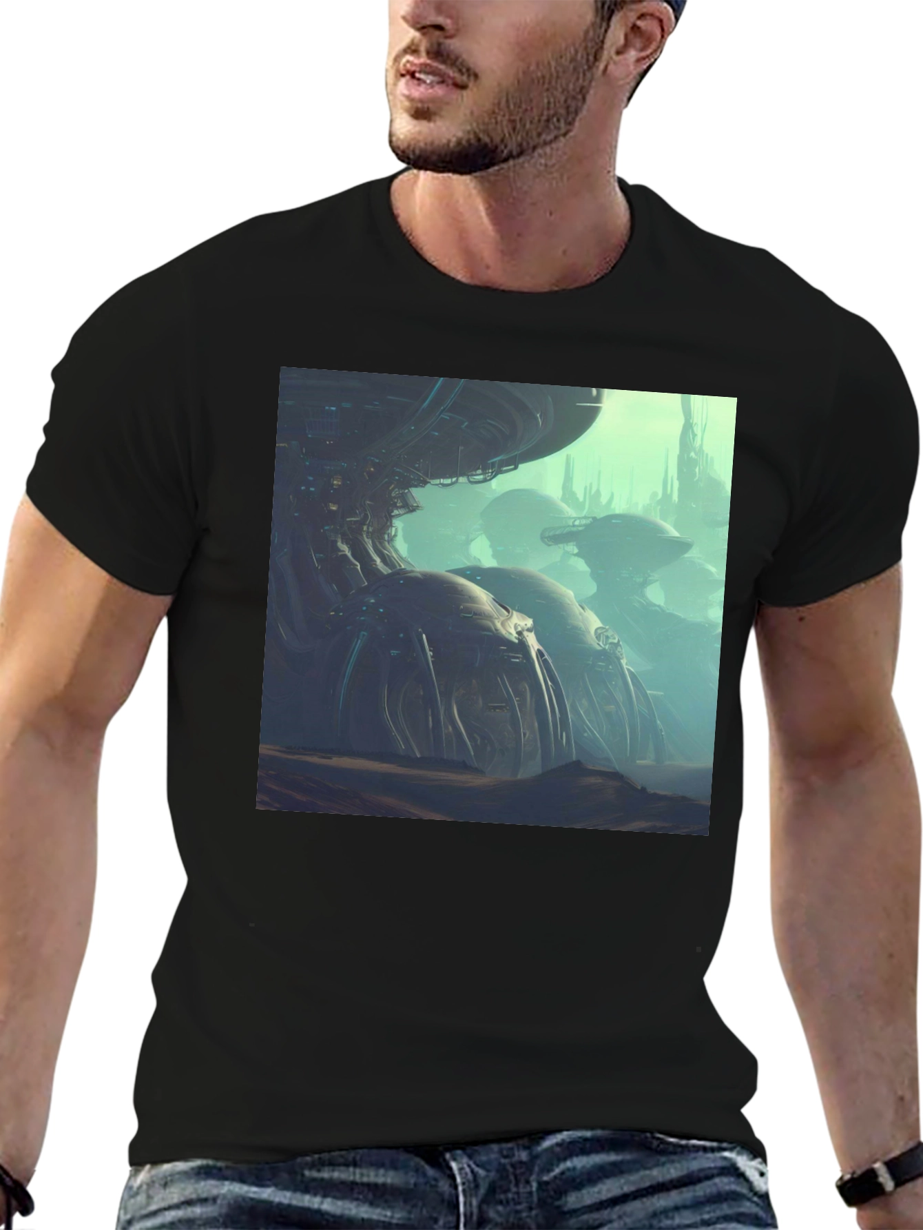Black Sci-Fi City T-Shirt view 6