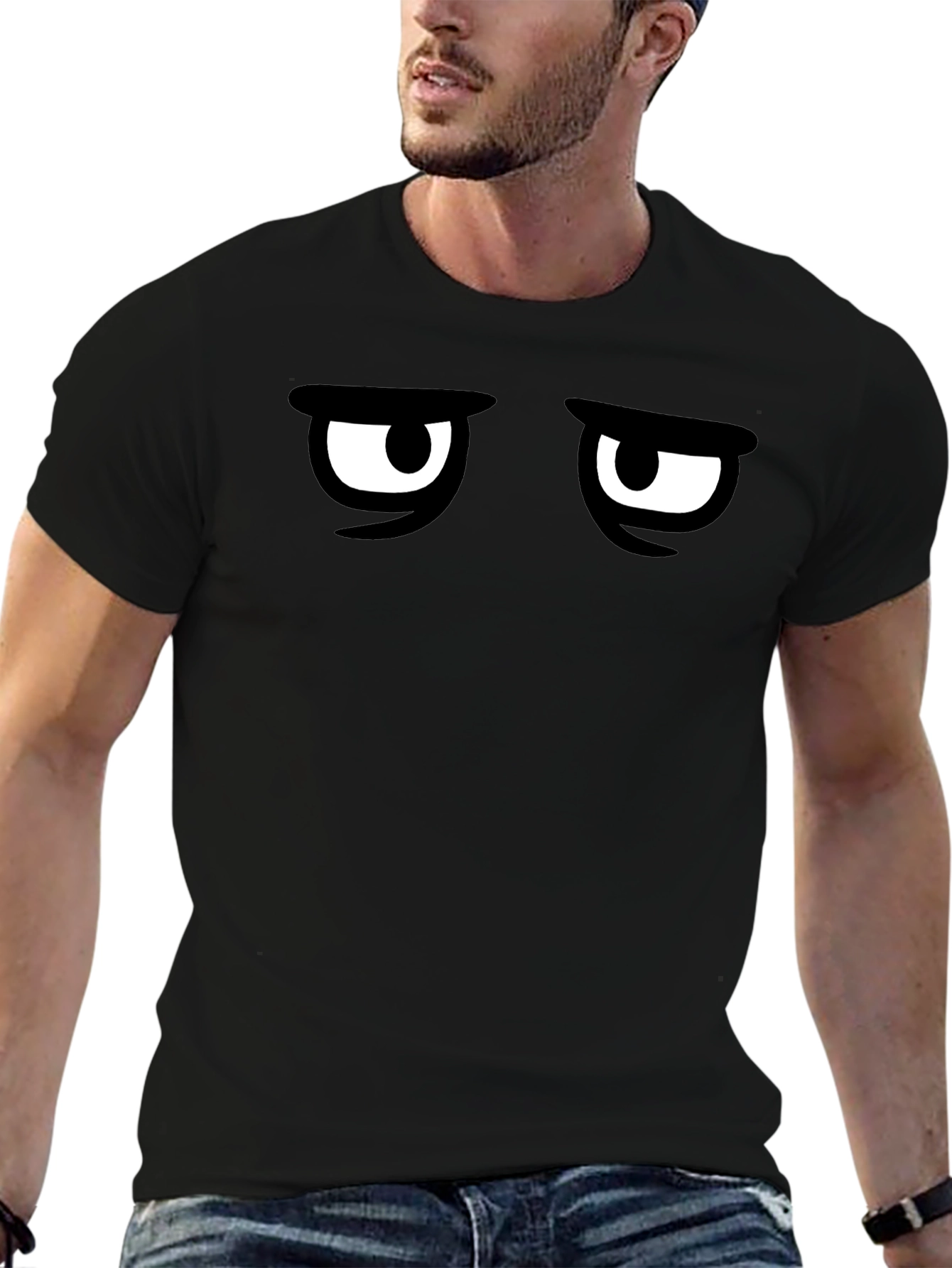 Black Grumpy Eyes Graphic Tee - Men's Black T-Shirt view 6