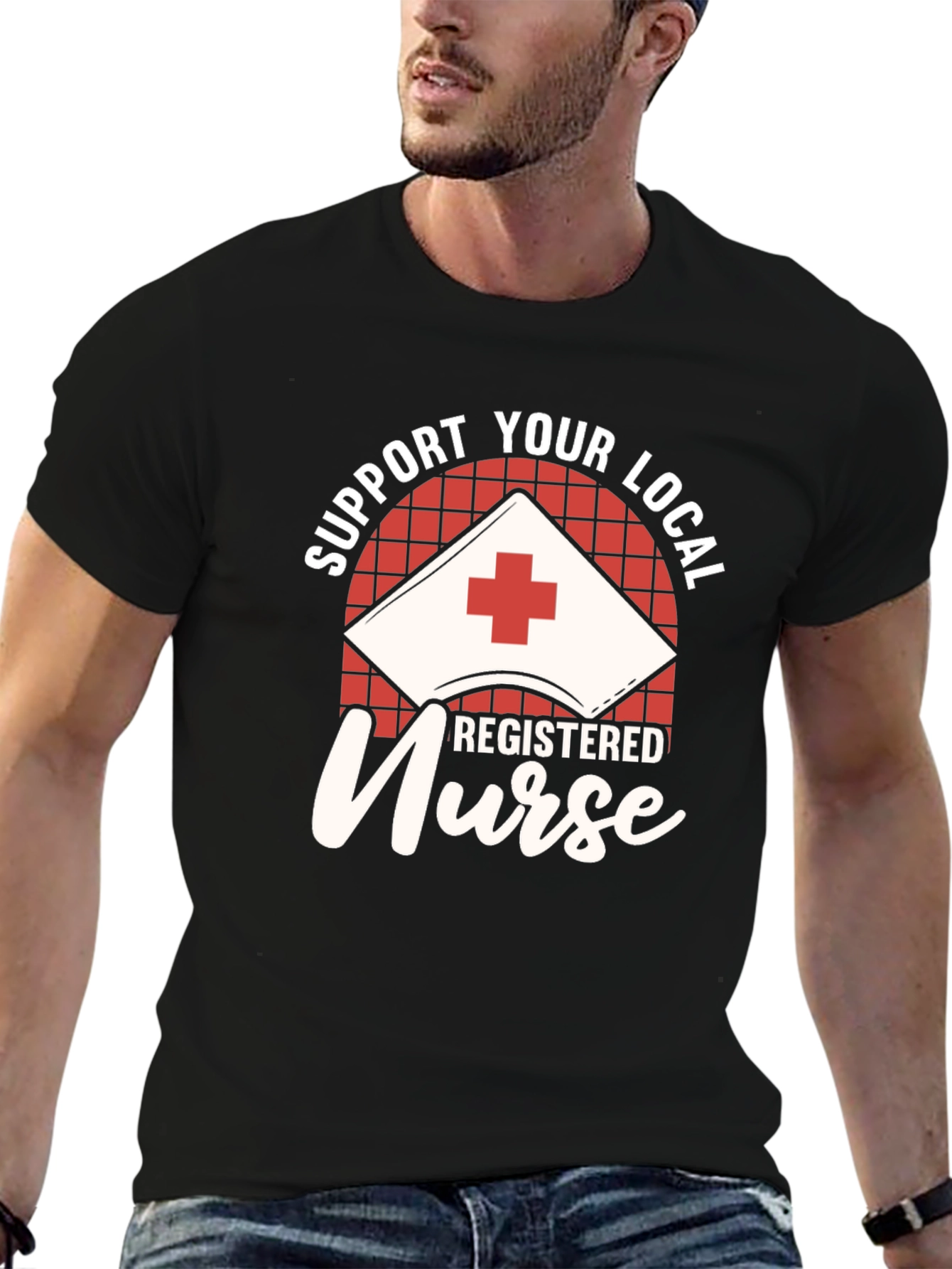 Black Support Your Local Registered Nurse Black T-Shirt view 6