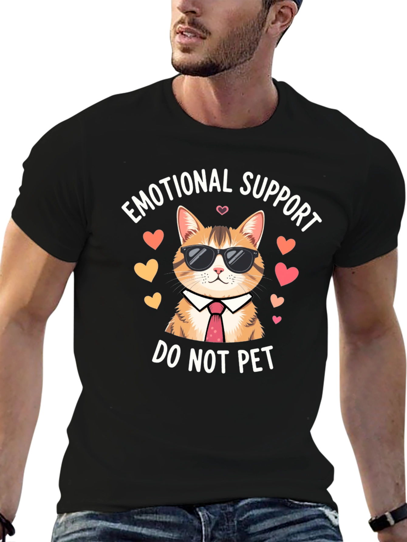 Black Emotional Support Cat T-Shirt - Do Not Pet view 6