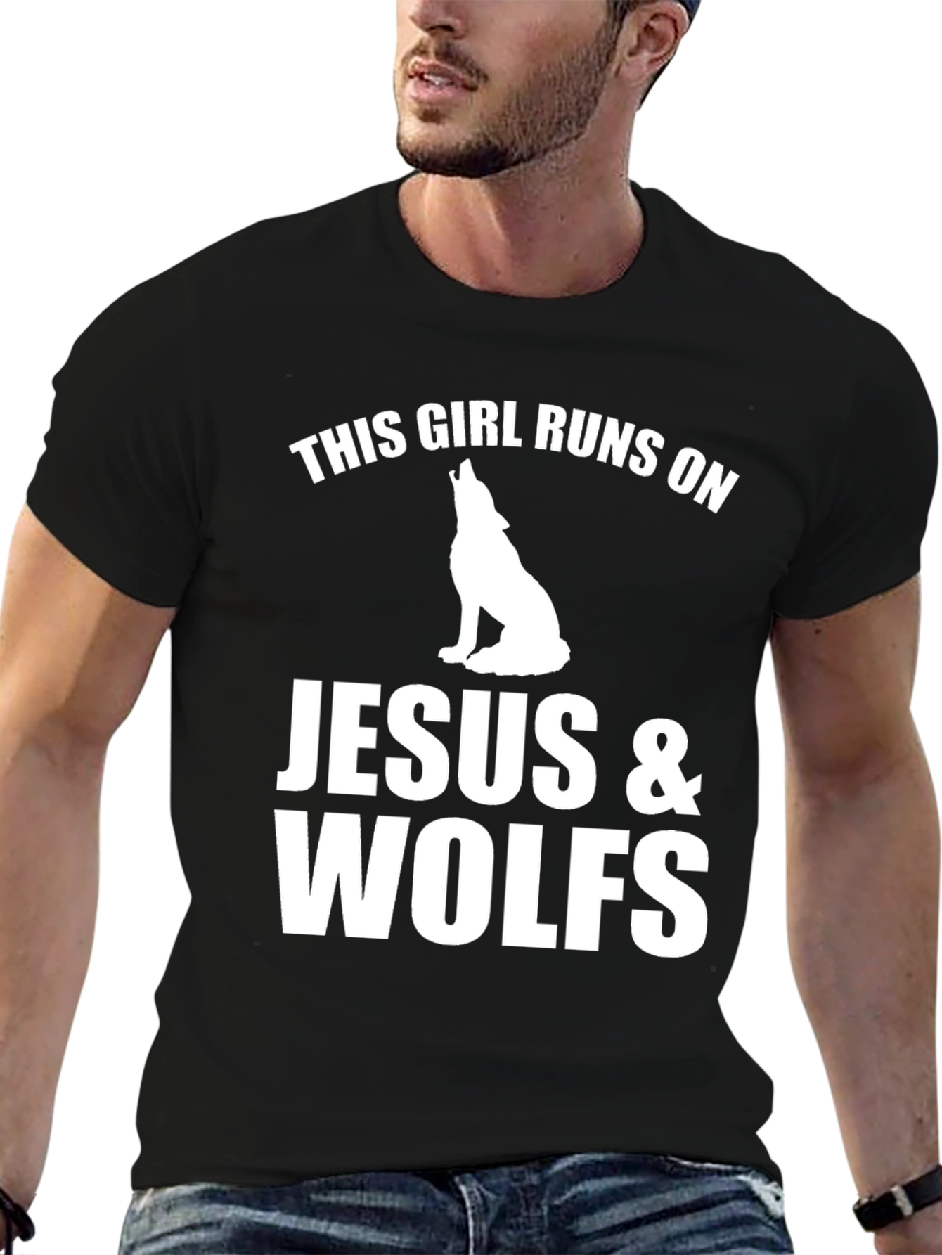 Black Jesus & Wolves Graphic Tee - Black Unisex Shirt view 6