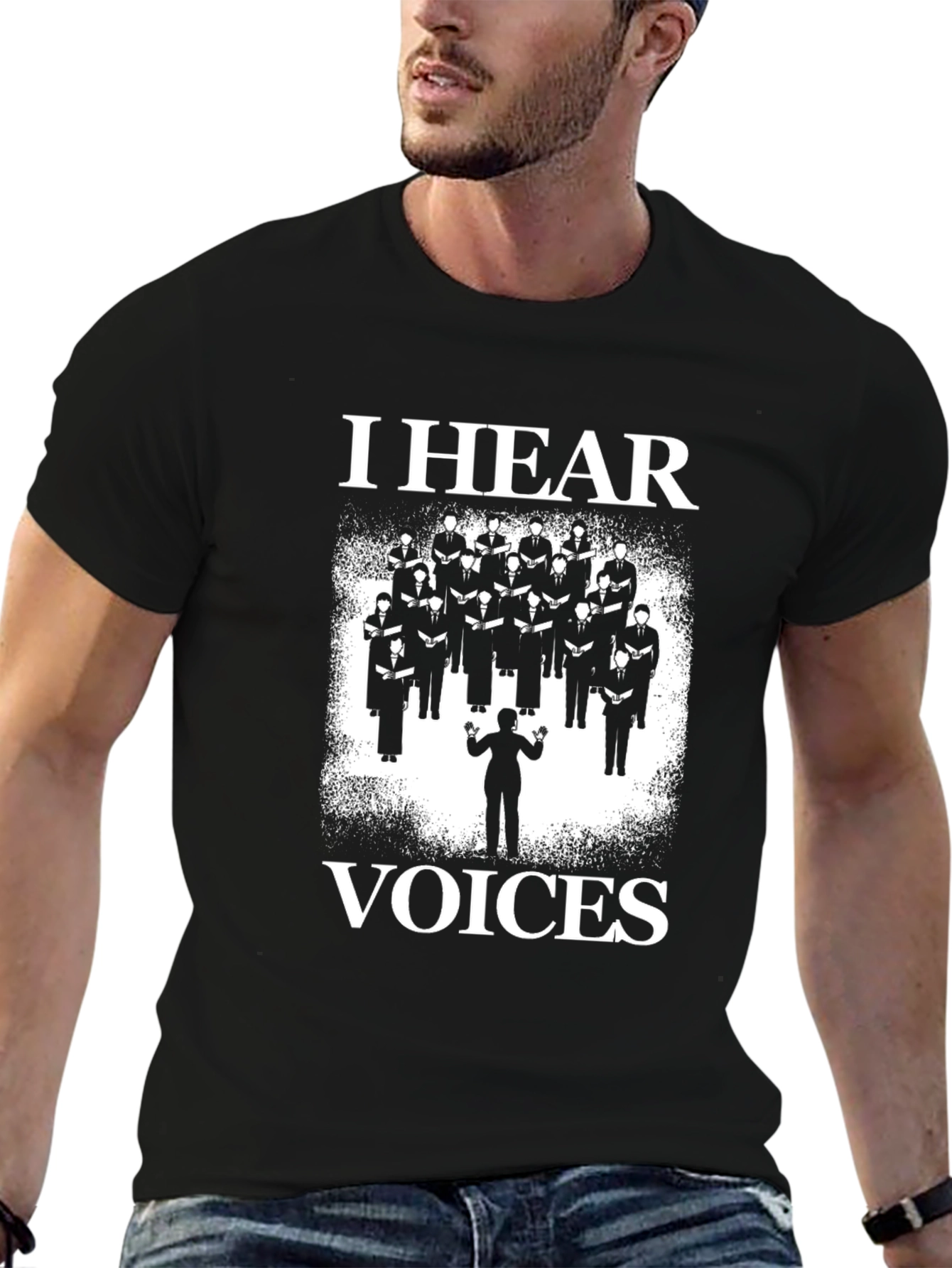 Black I Hear Voices Choir T-Shirt view 6