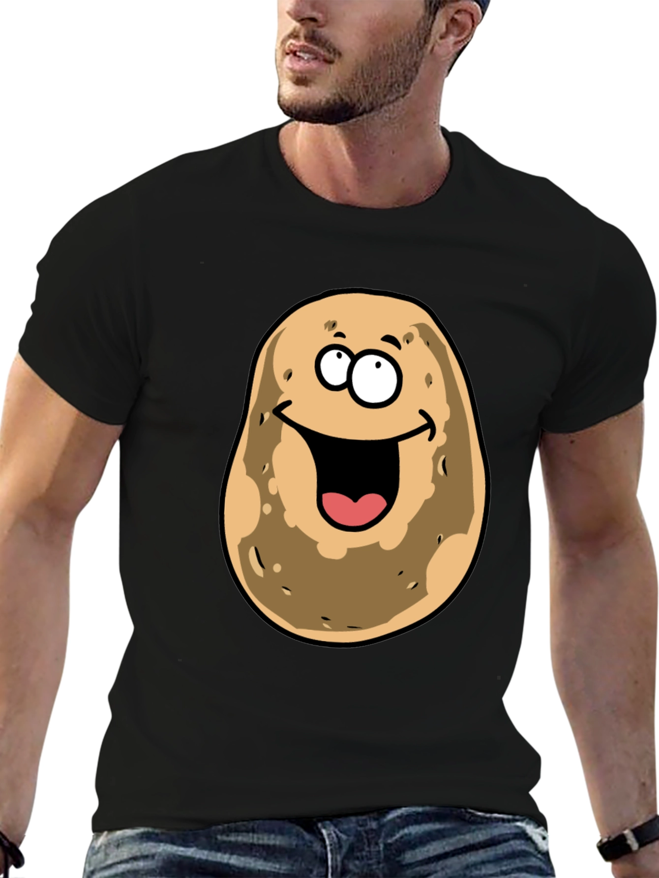 Black Funny Potato Face Black Graphic Tee view 6