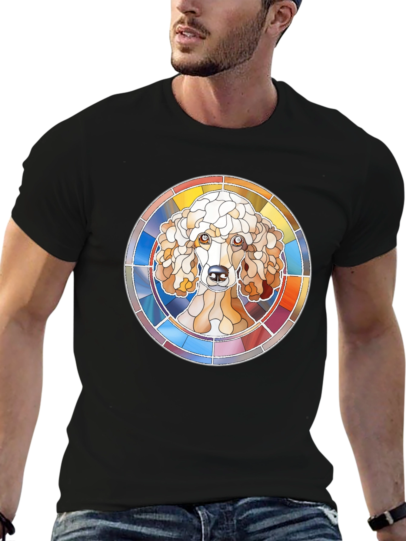 Black Stained Glass Poodle Graphic Tee - Stylish Dog Lover Shirt view 6