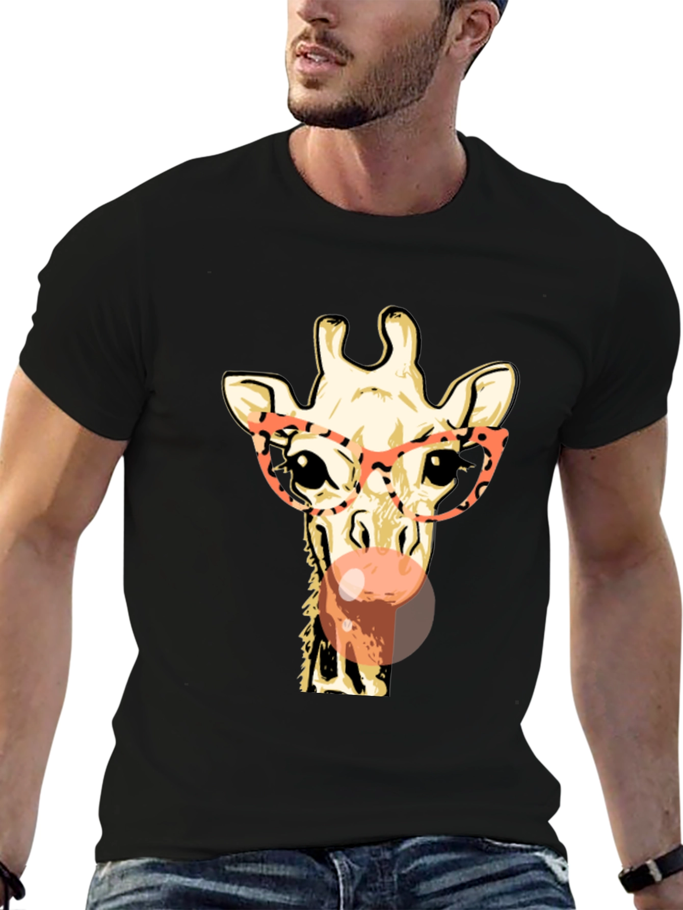 Black Giraffe with Glasses Graphic Tee - Stylish & Fun view 6