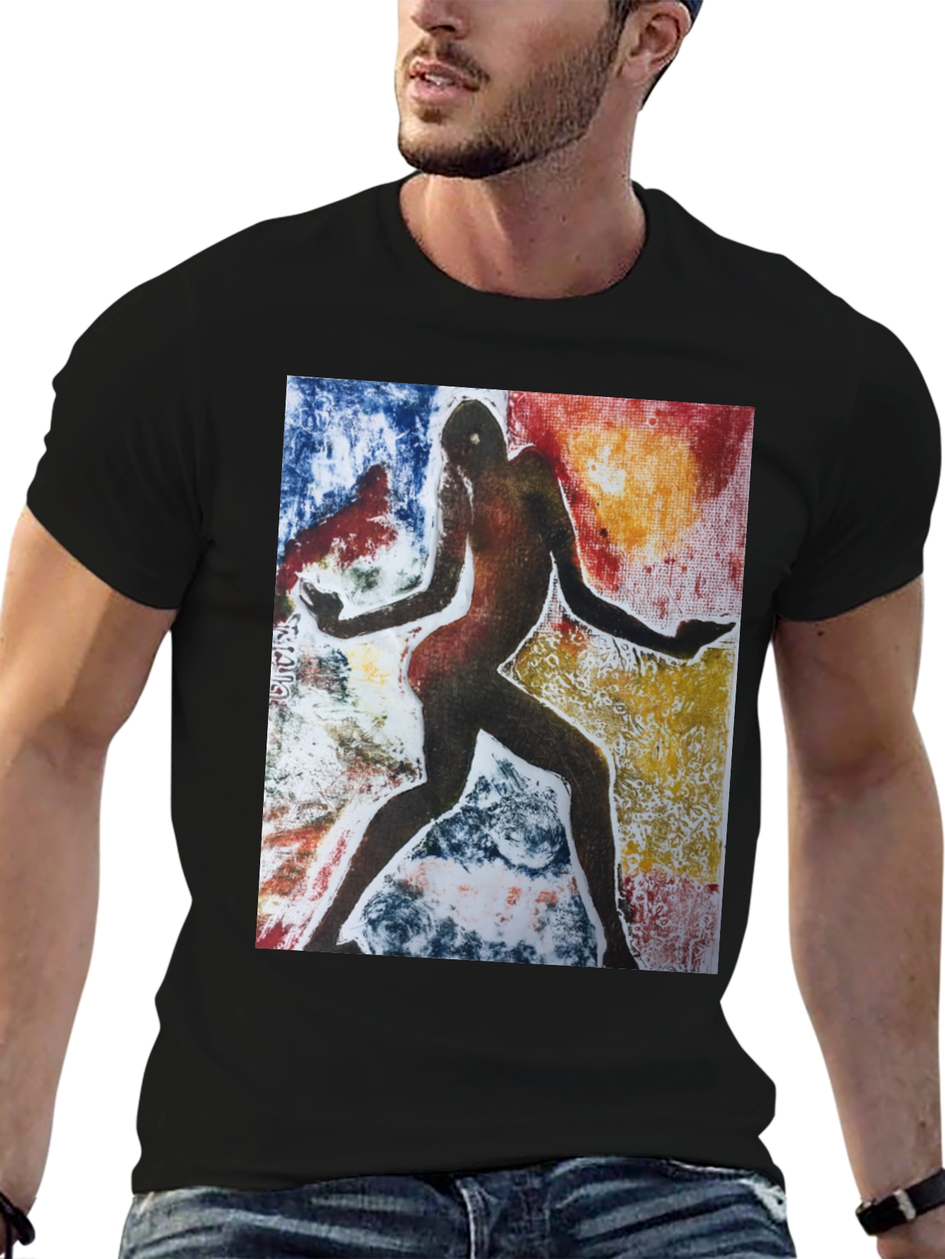 Black Abstract Figure Graphic Black Tee view 6