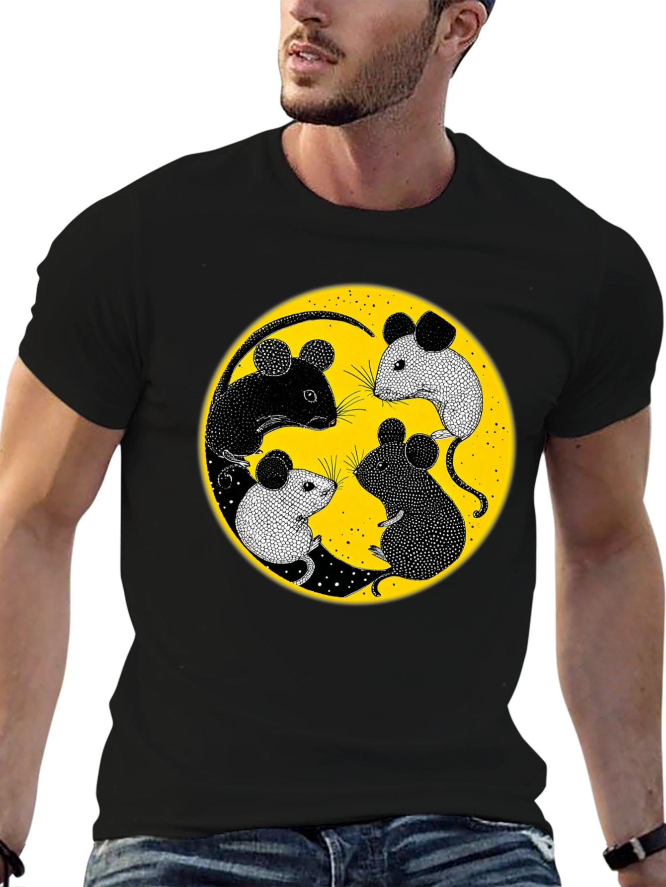Black Yin Yang Mice Graphic Tee - Black view 6