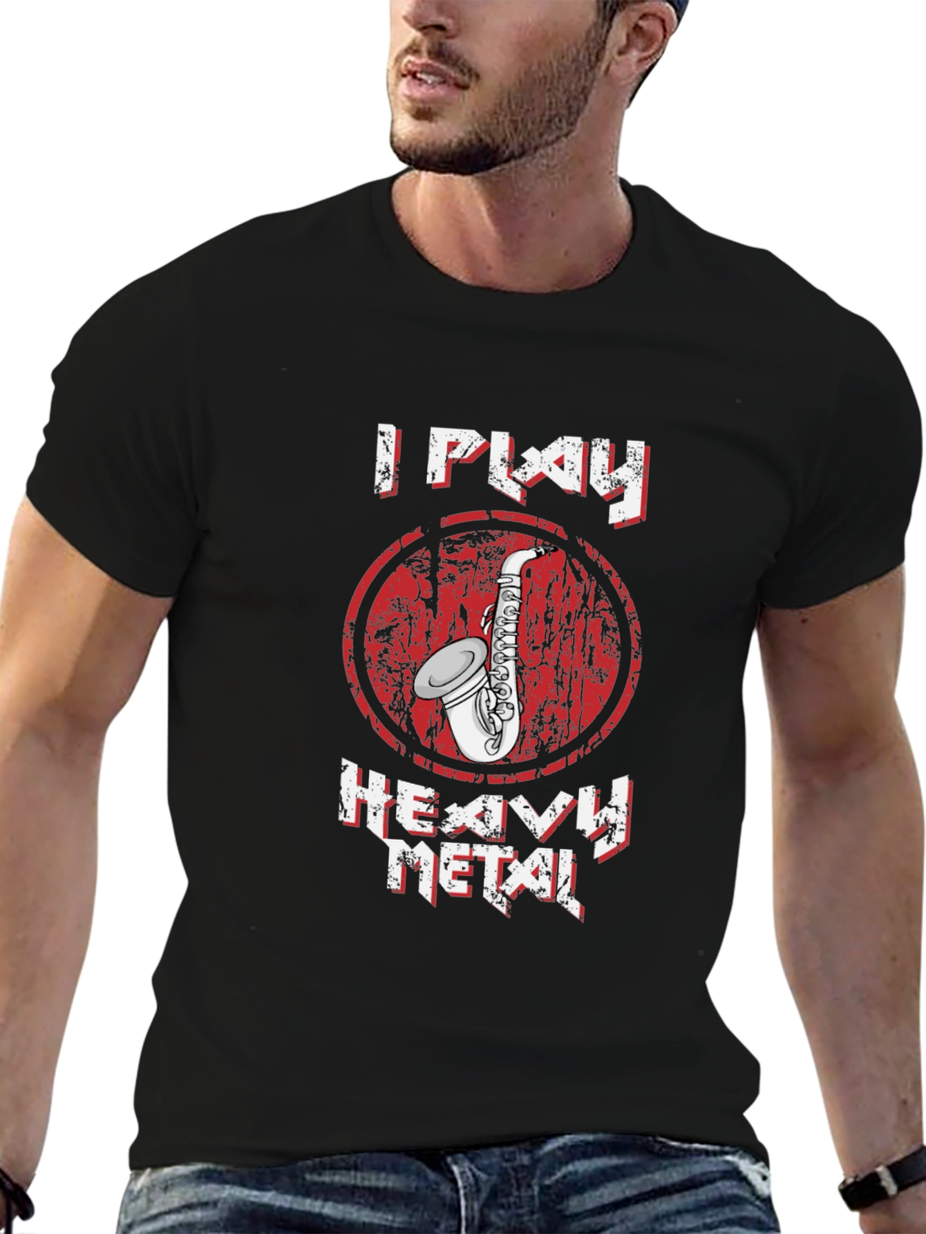 Black I Play Heavy Metal Saxophone Graphic T-Shirt view 6
