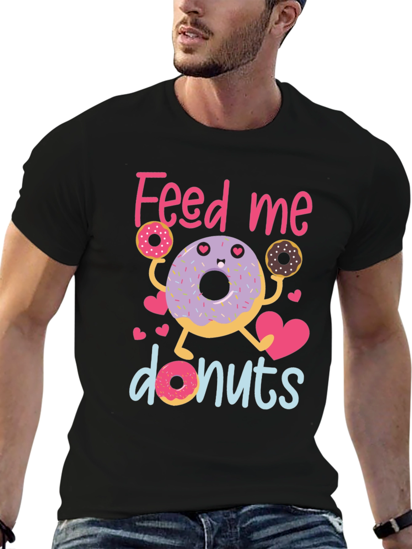 Black Feed Me Donuts T-Shirt - Cute Donut Lover Tee view 6