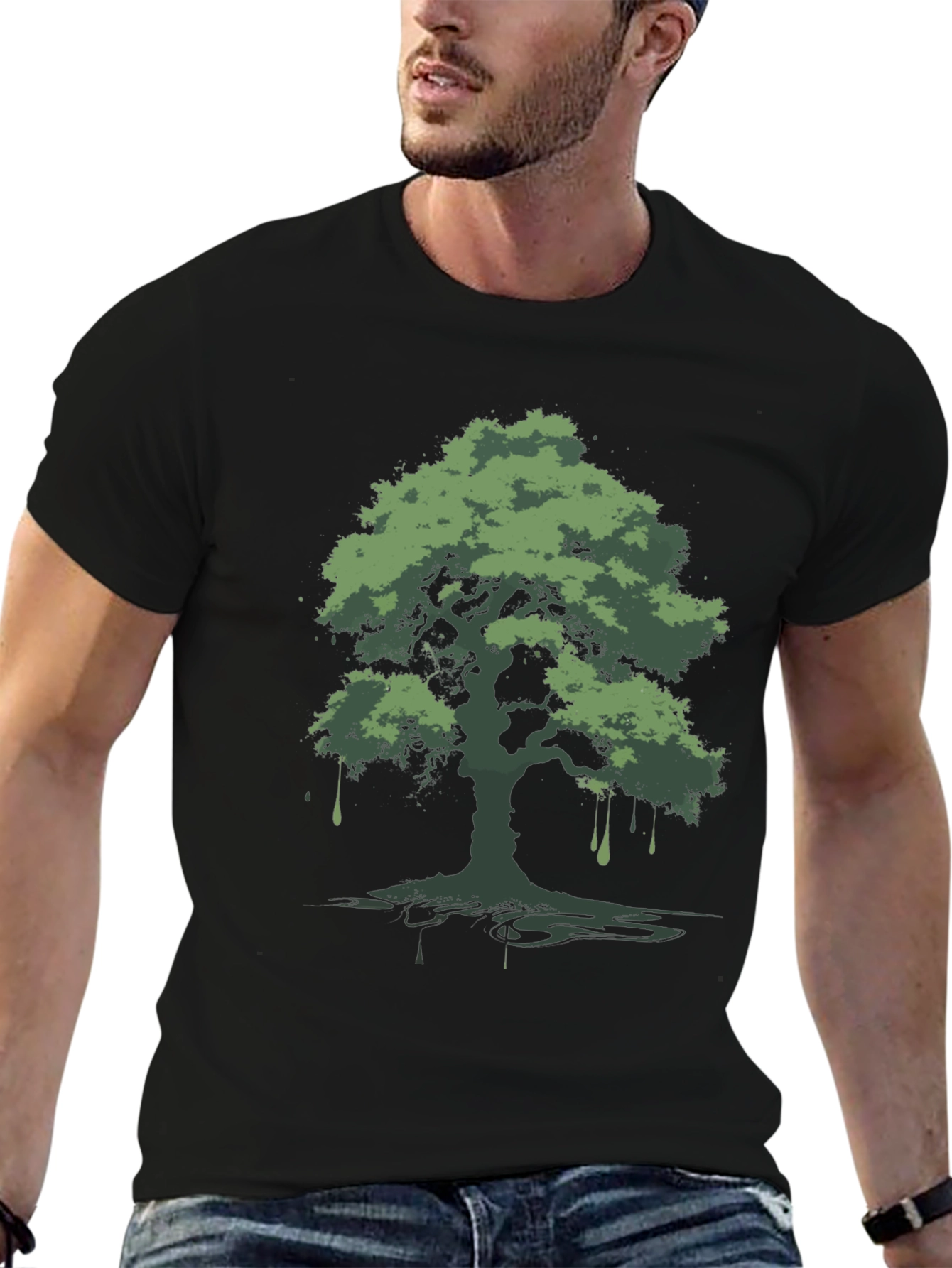 Black Green Tree Graphic Black T-Shirt view 6