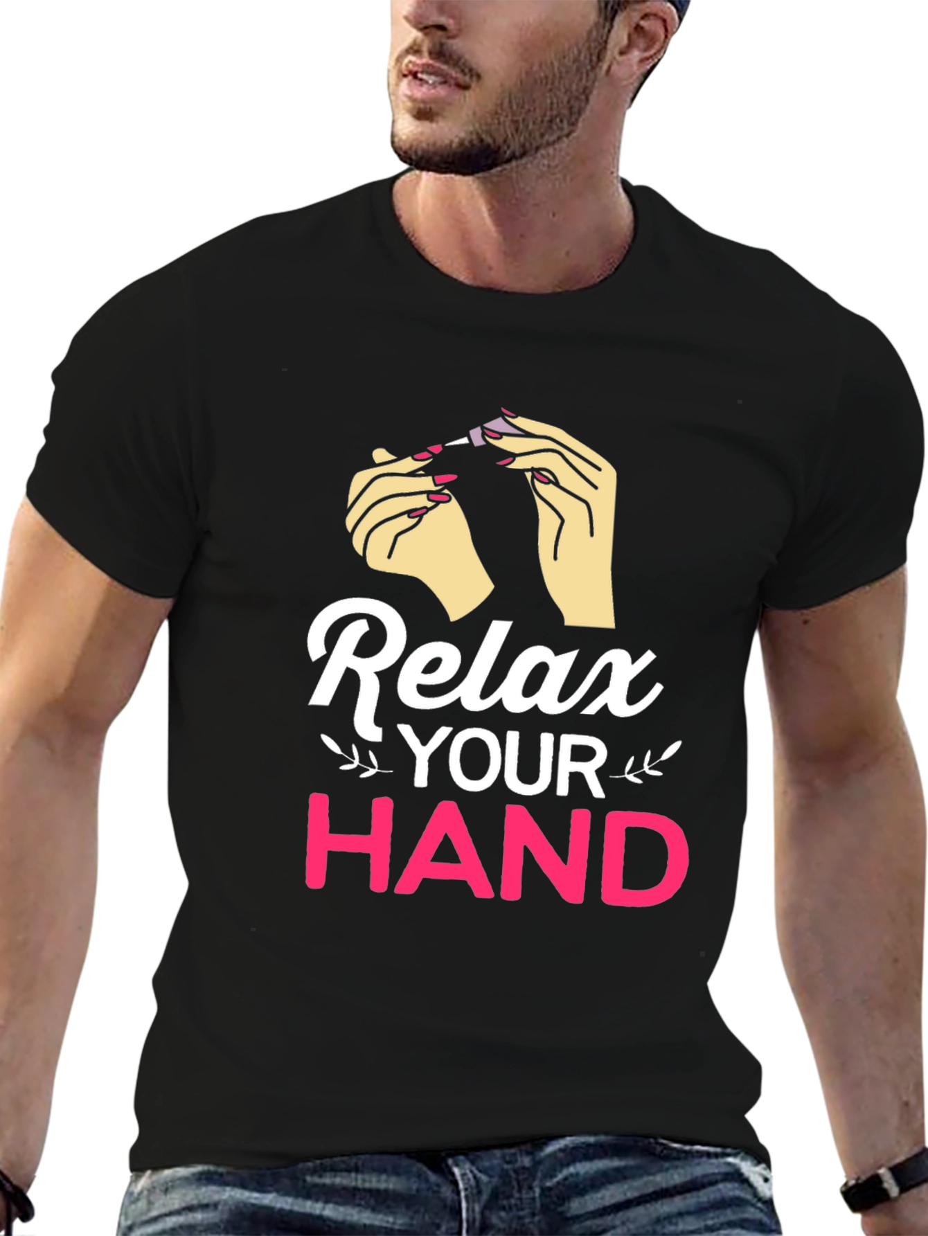 Black Relax Your Hand Graphic T-Shirt view 6