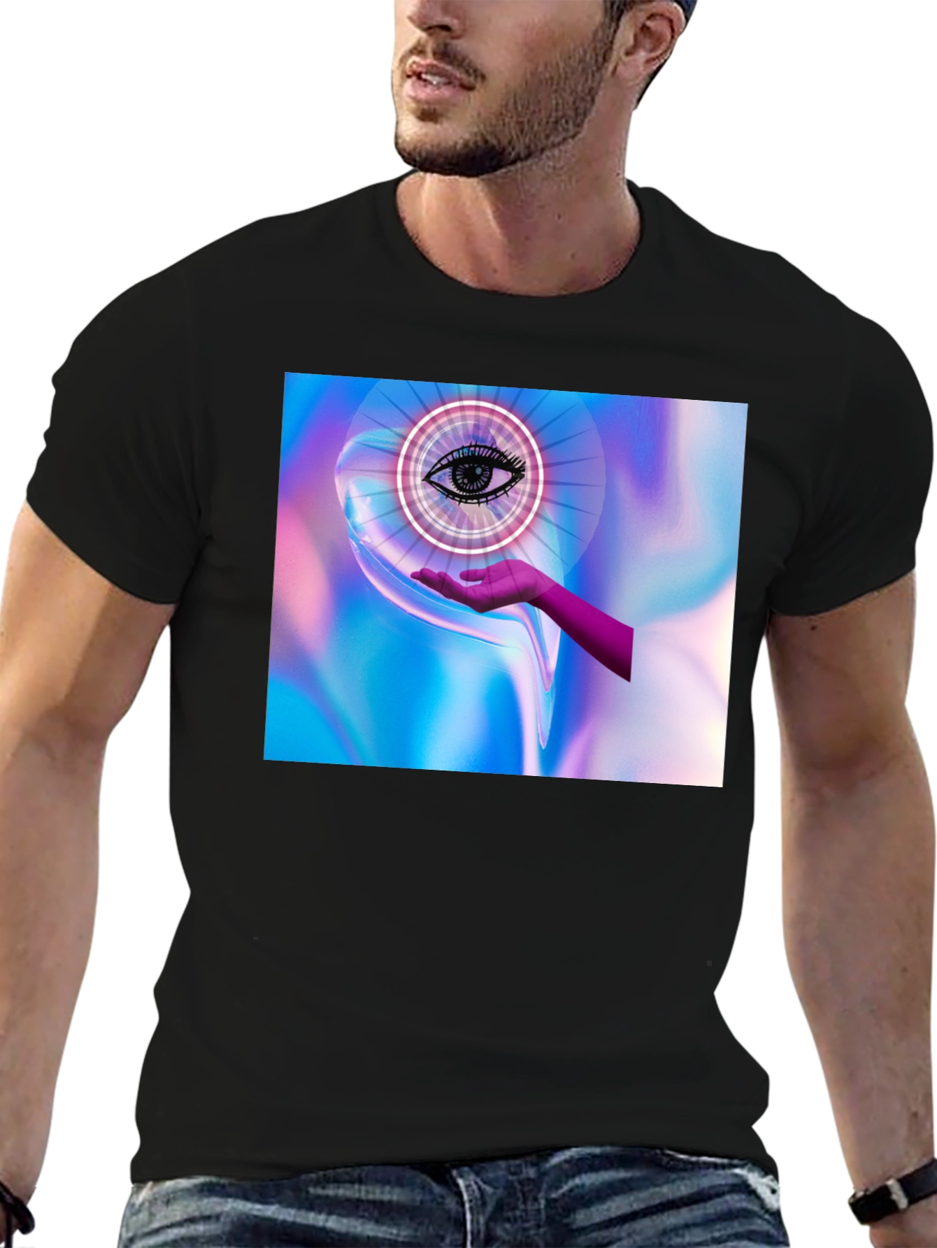 Black Eye in Hand Graphic Tee - Mystical Design view 6