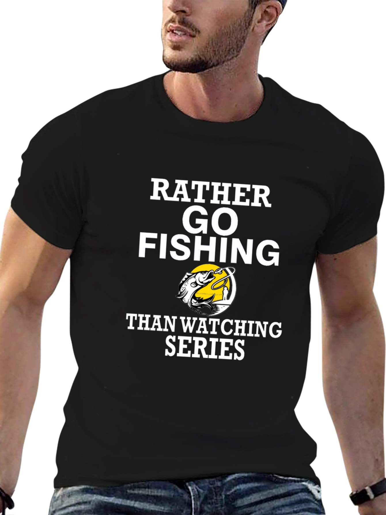 Black Rather Go Fishing T-Shirt Funny Angler Tee view 6