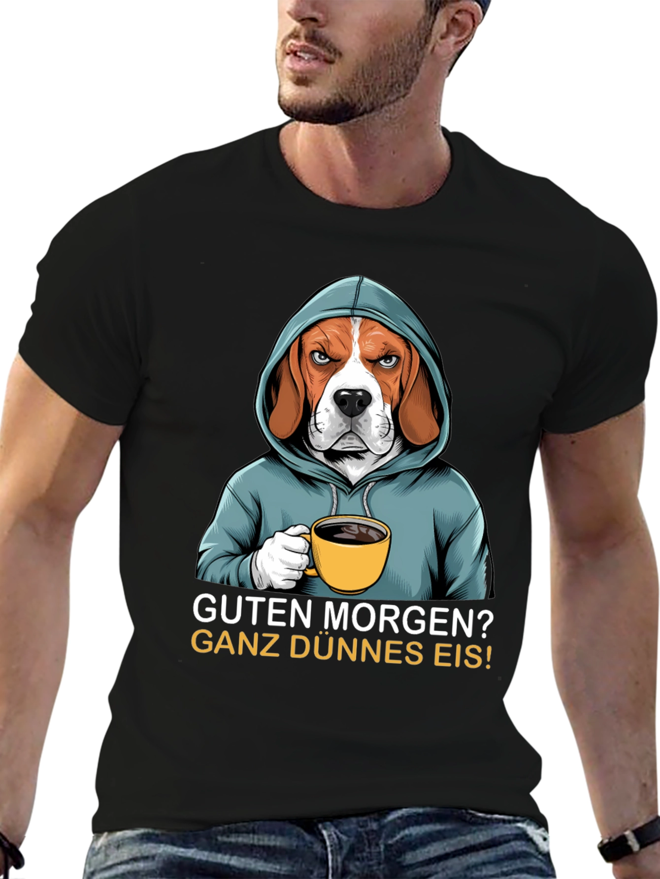 Black Grumpy Beagle T-Shirt - Guten Morgen view 6