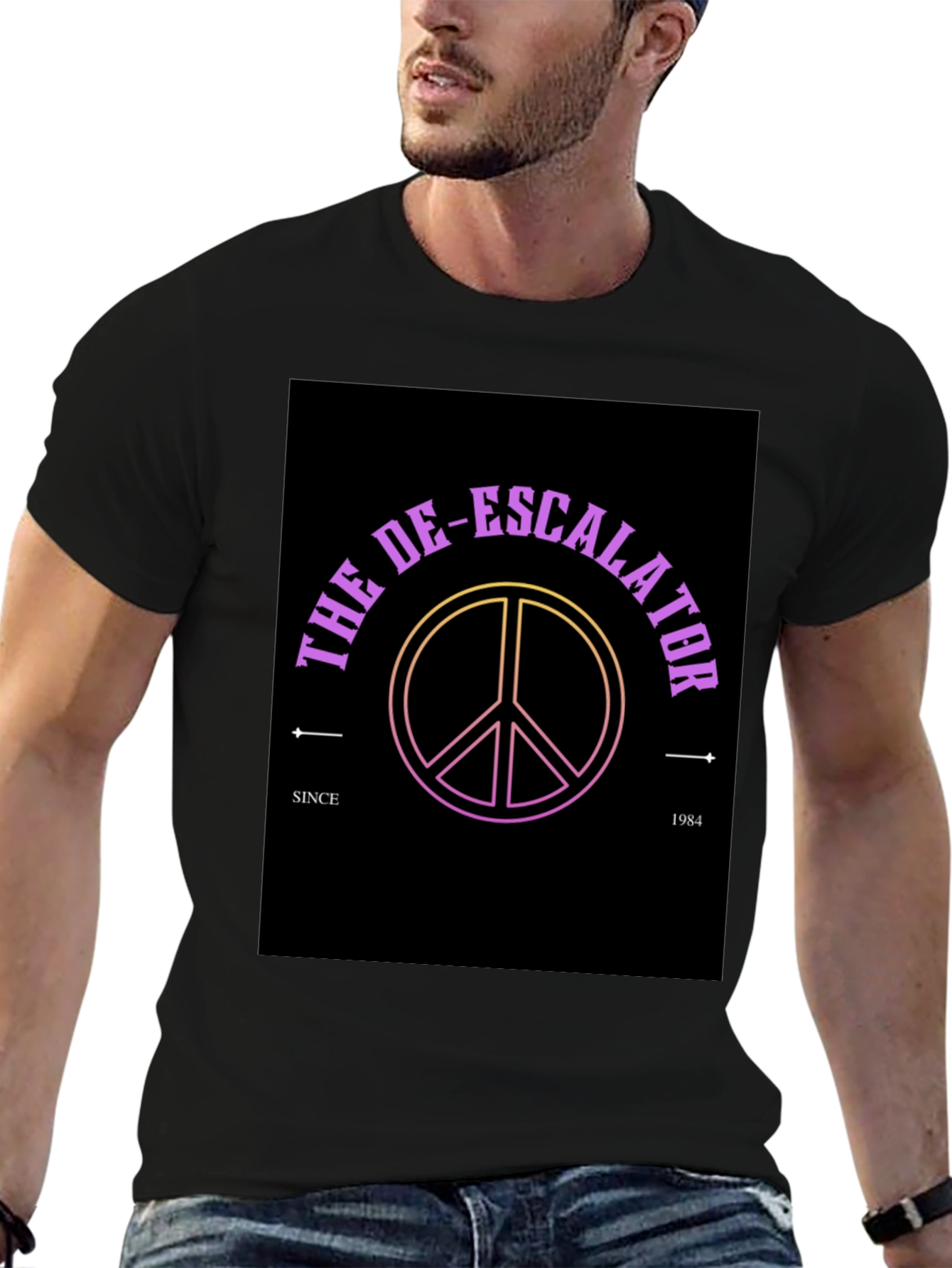 Black The De-Escalator Peace Sign Black T-Shirt view 6