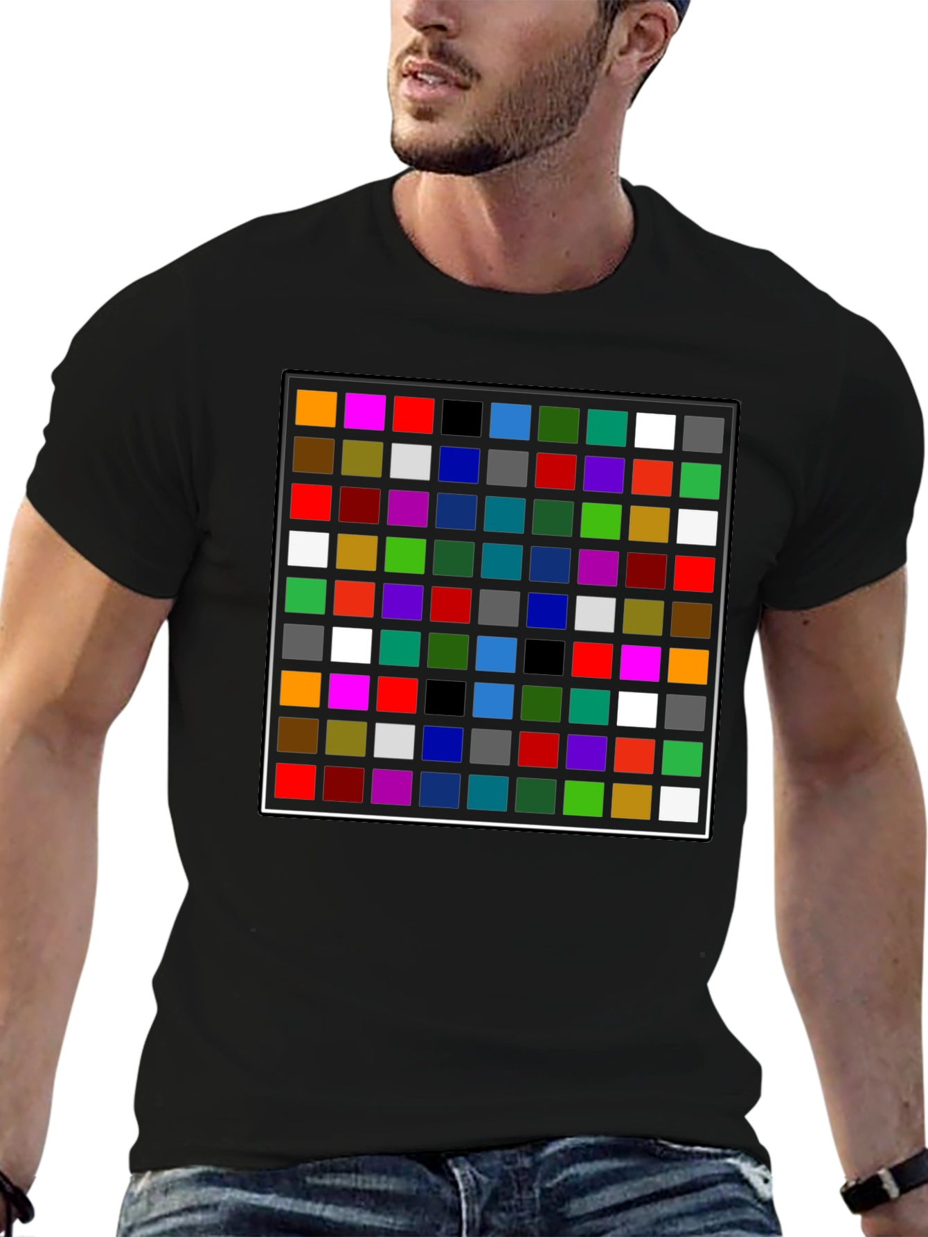 Black Colorful Grid Pattern Black T-Shirt view 6
