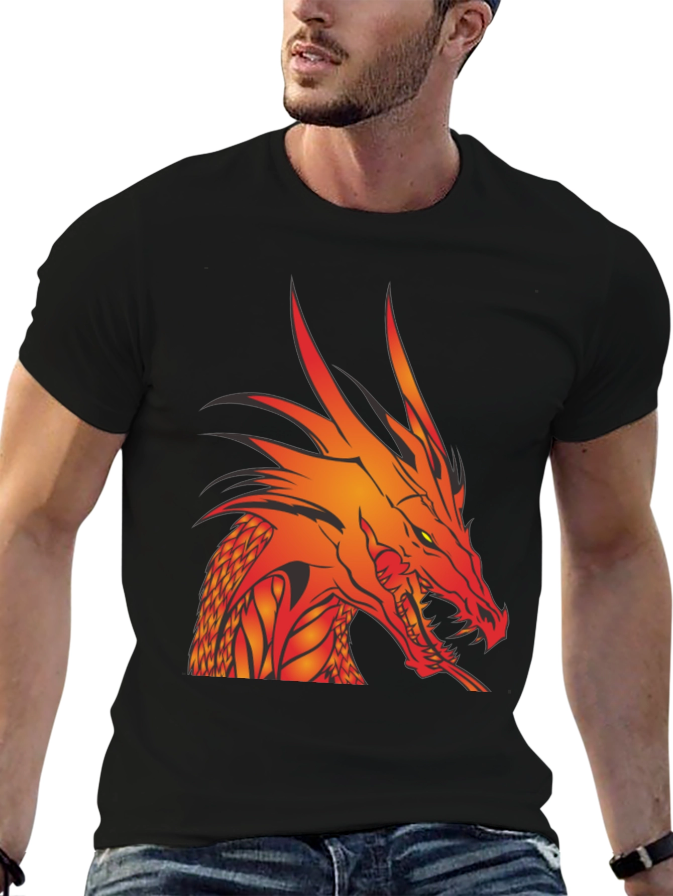 Black Dragon Head Graphic Tee - Black Cotton T-Shirt view 6