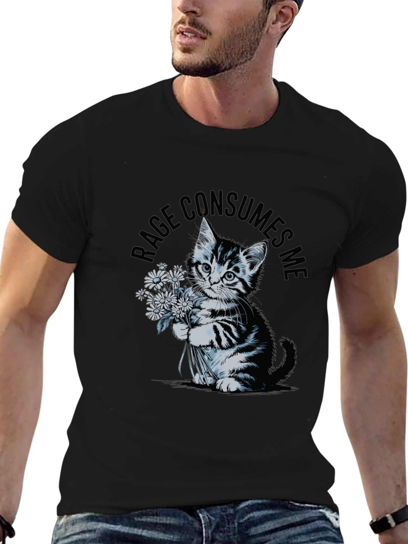 Black Rage Consumes Me Kitten T-Shirt - Black view 6