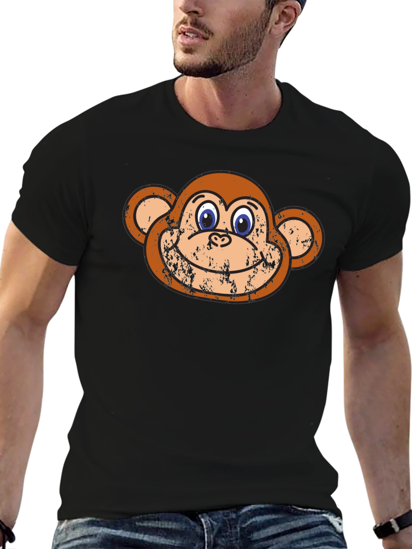 Black Funny Monkey Face Graphic Tee - Black Cotton T-Shirt view 6