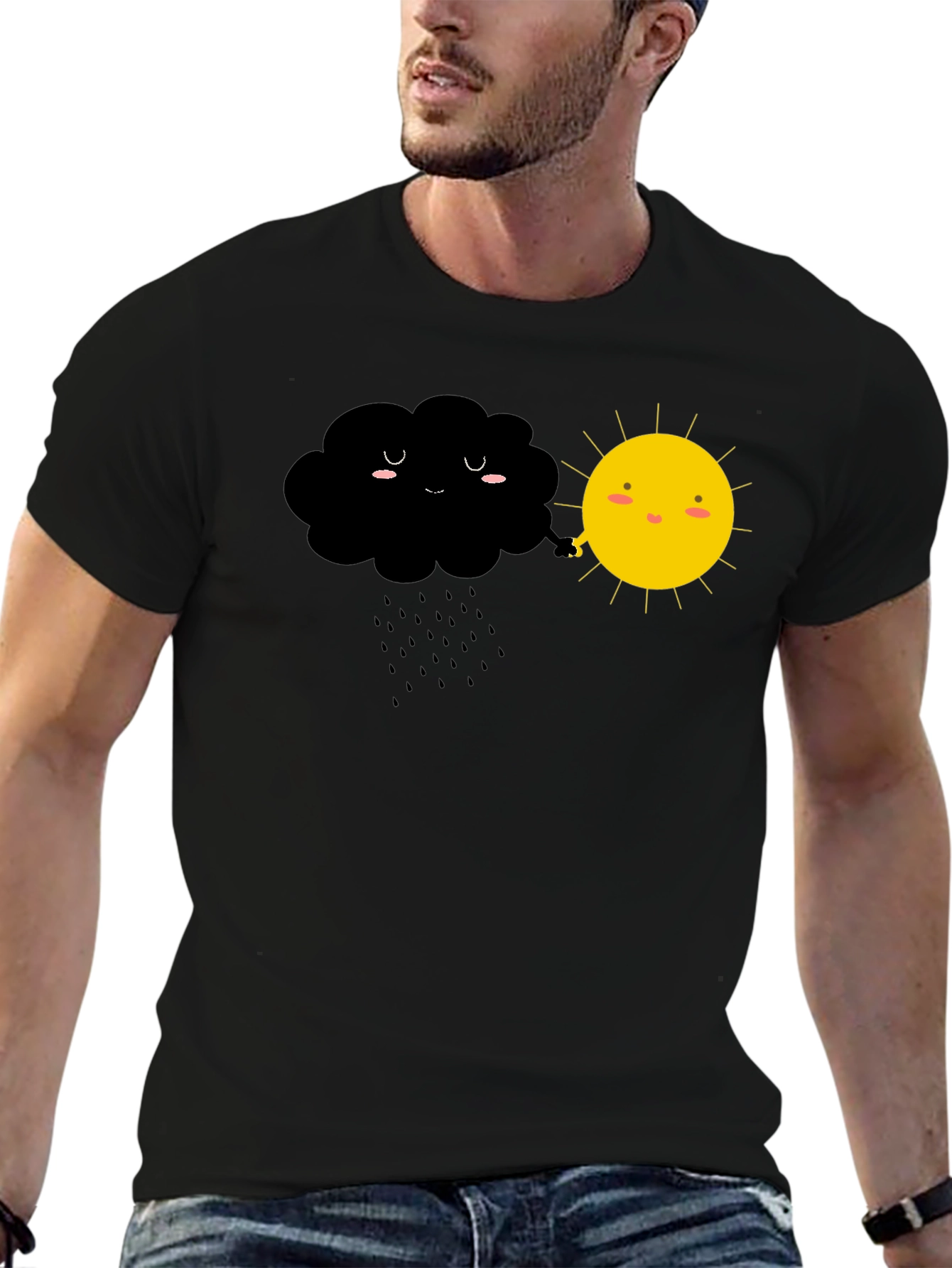 Black Cute Weather Cloud and Sun Graphic Tee view 6