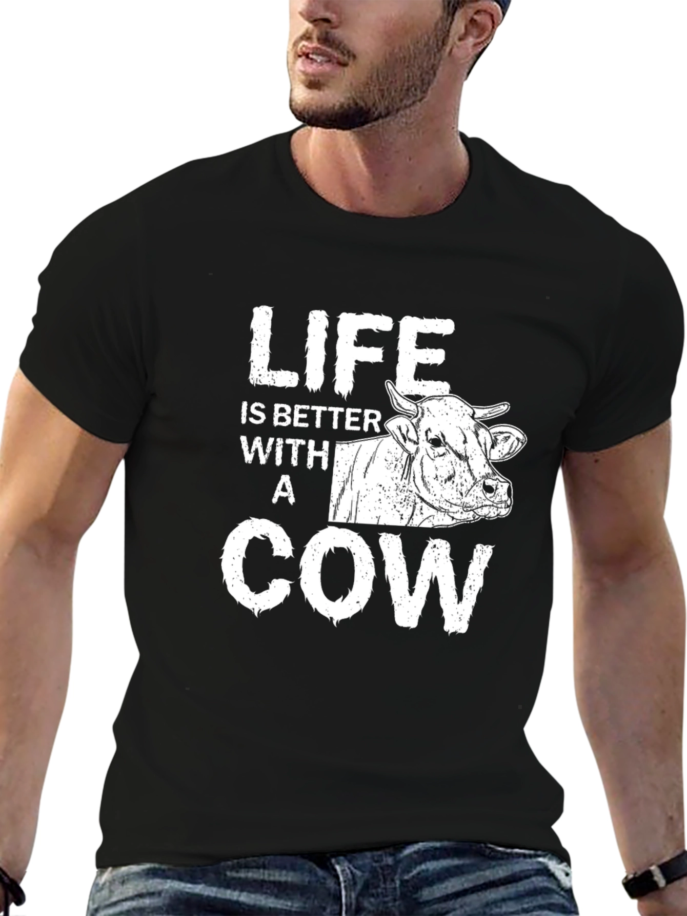 Black Life is Better with a Cow Graphic Tee - Black view 6