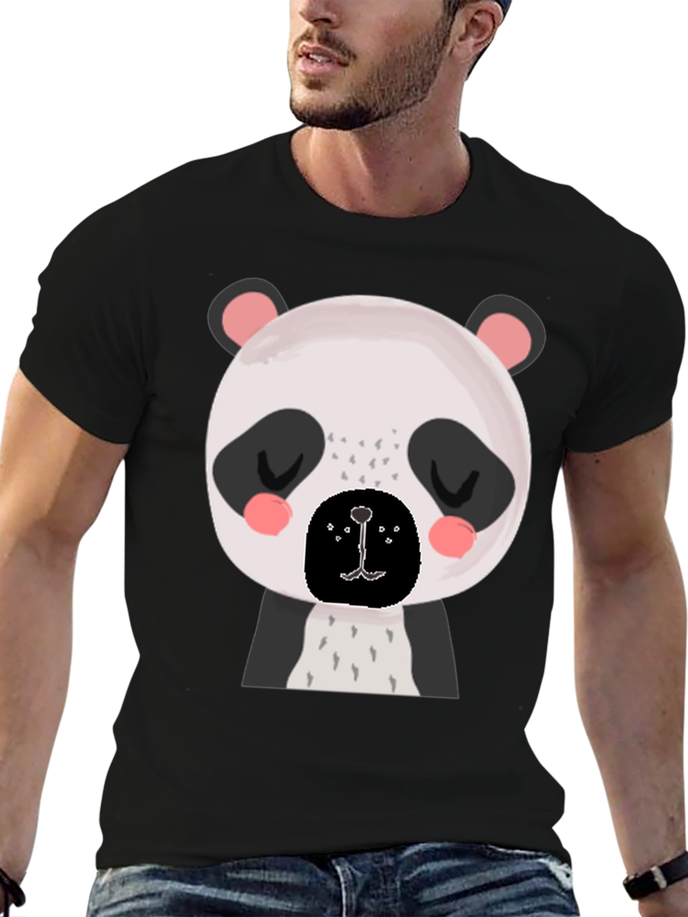 Black Cute Panda Bear Graphic Black T-Shirt view 6