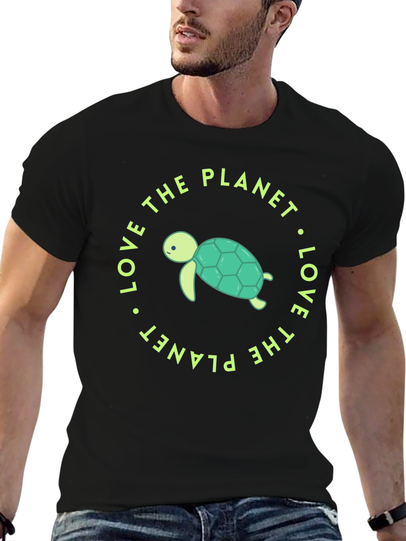 Black Love the Planet Turtle Graphic Tee view 6