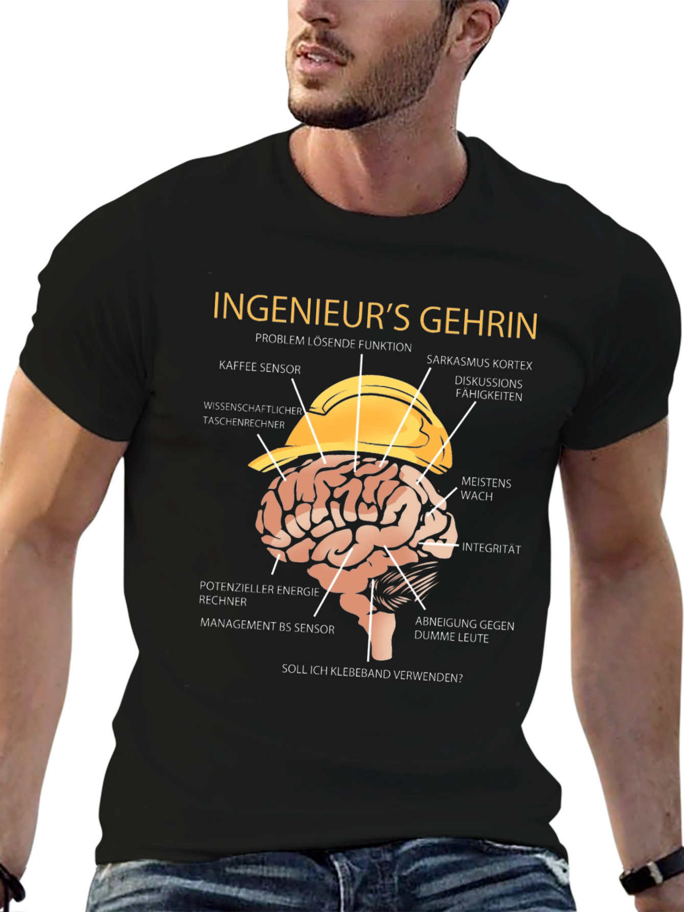 Black Engineer's Brain T-Shirt - Funny Sarcasm Tee view 6