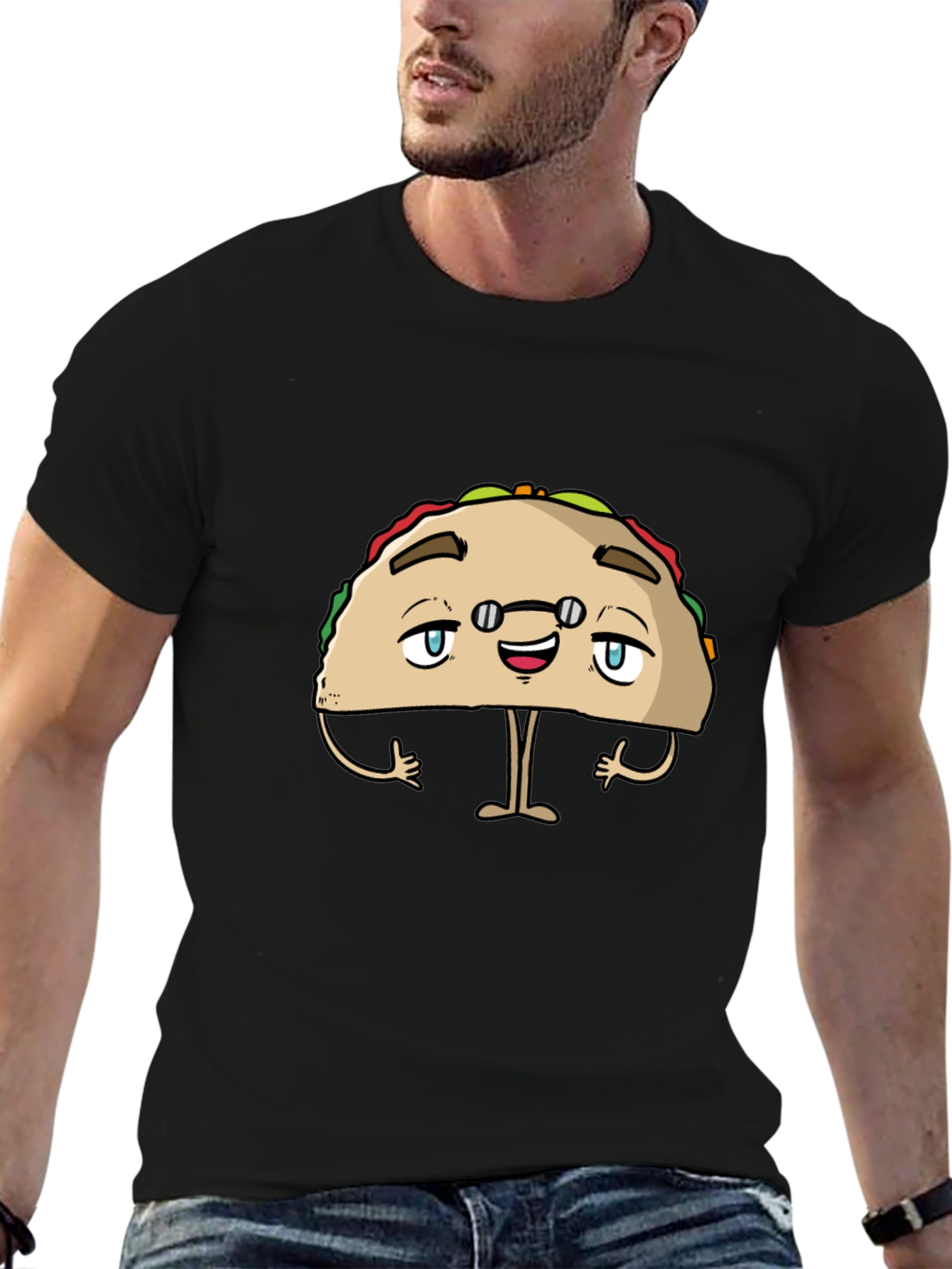 Black Funny Taco Character Black Graphic Tee view 6