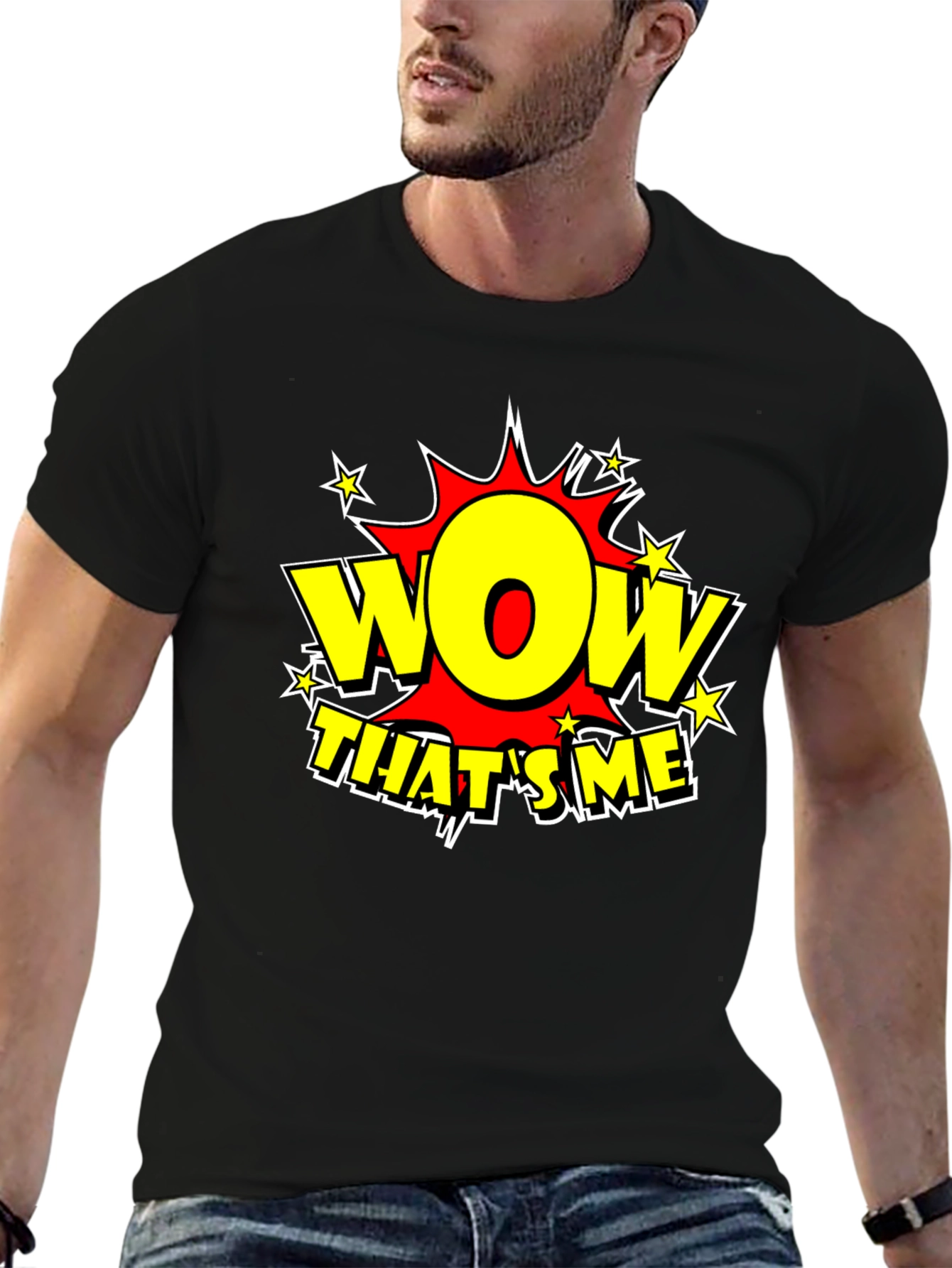 Black Wow That's Me Funny Graphic T-Shirt view 6