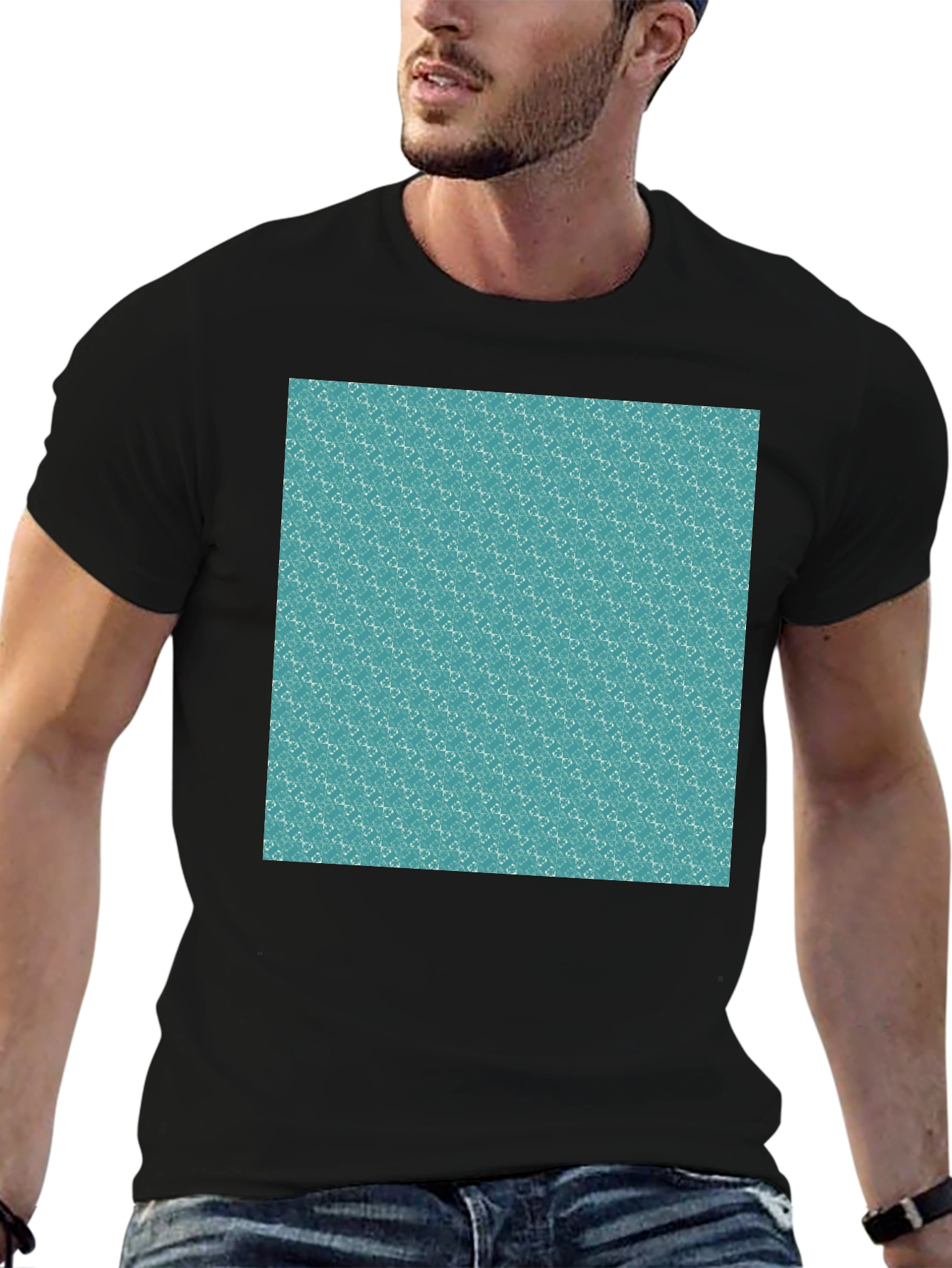 Black Patterned Teal T-Shirt view 6