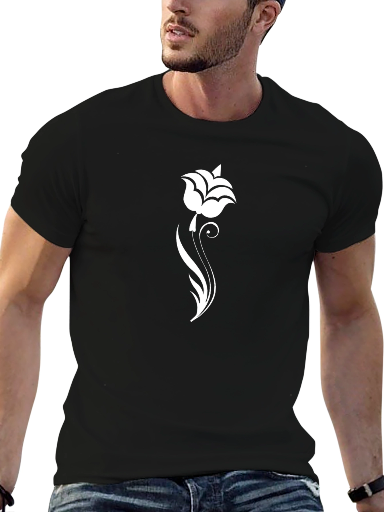 Black Black Tee with Floral Design view 6