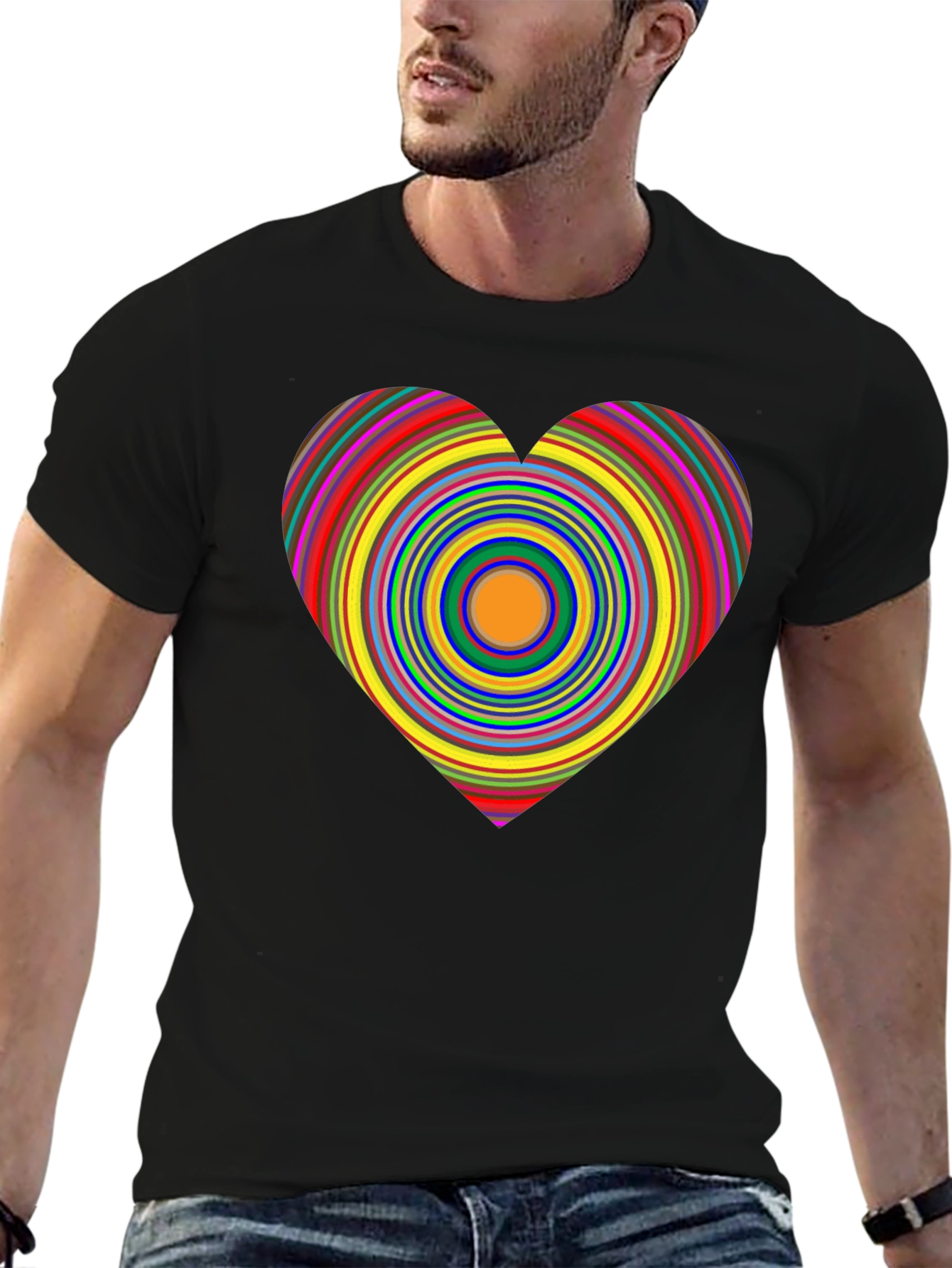 Black Rainbow Heart Graphic Black Tee view 6